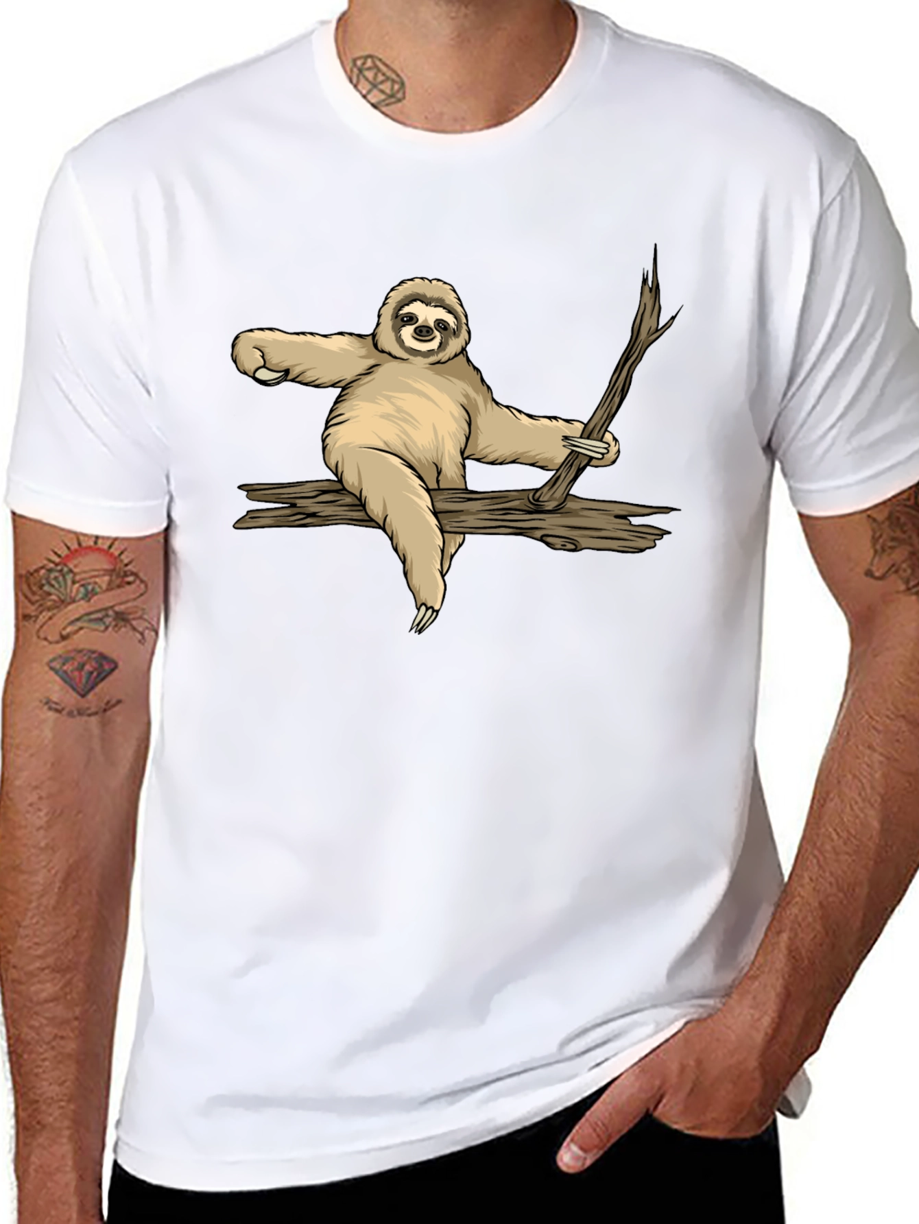 Sloth on Branch Graphic Tee - Relaxed Style