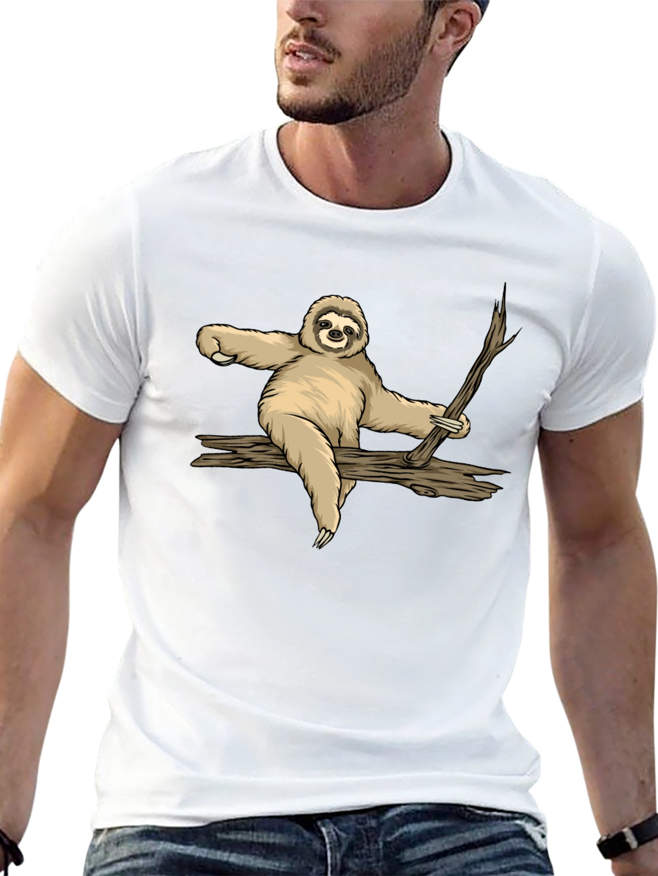Sloth on Branch Graphic Tee - Relaxed Style
