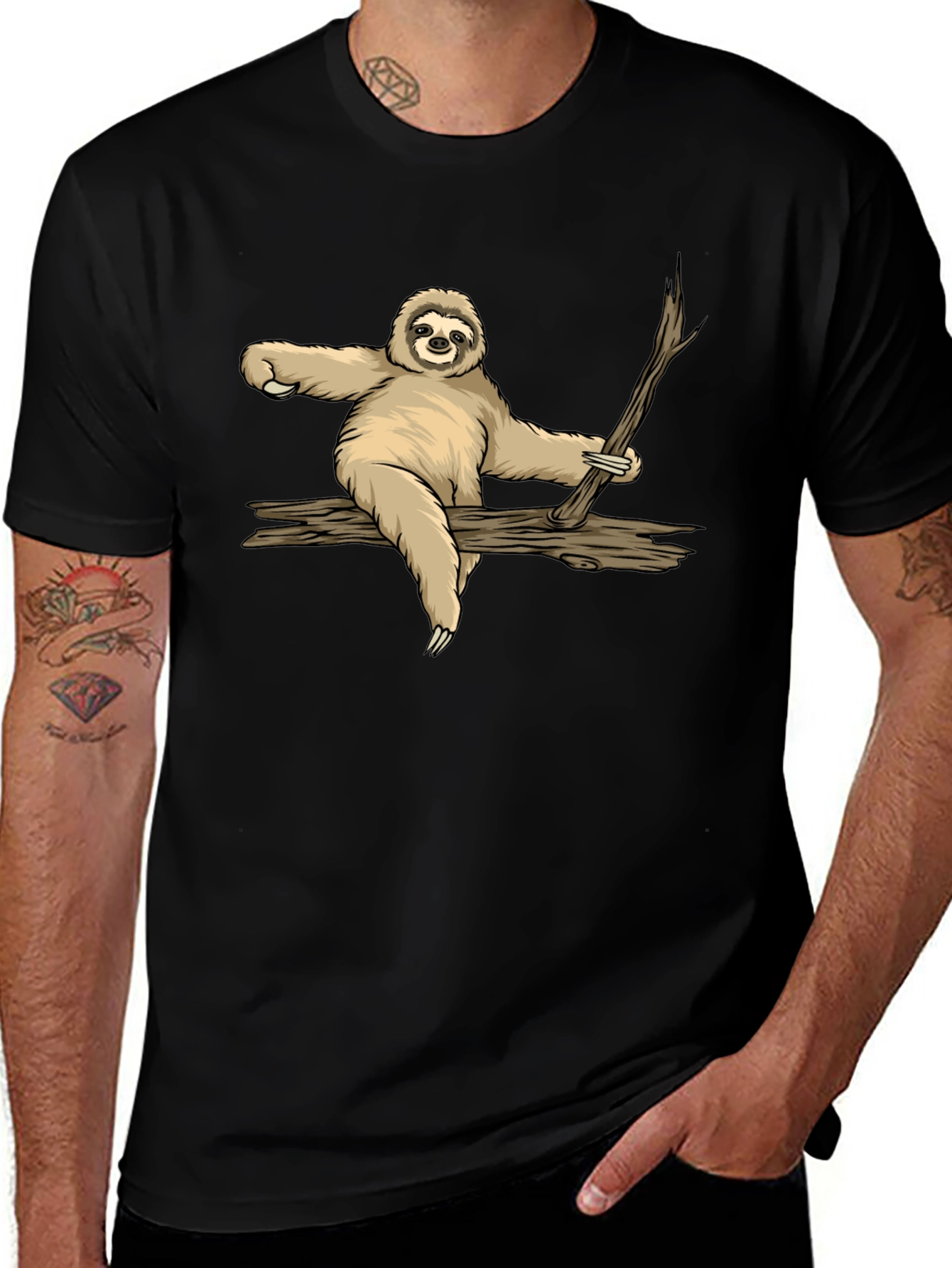 Sloth on Branch Graphic Tee - Relaxed Style