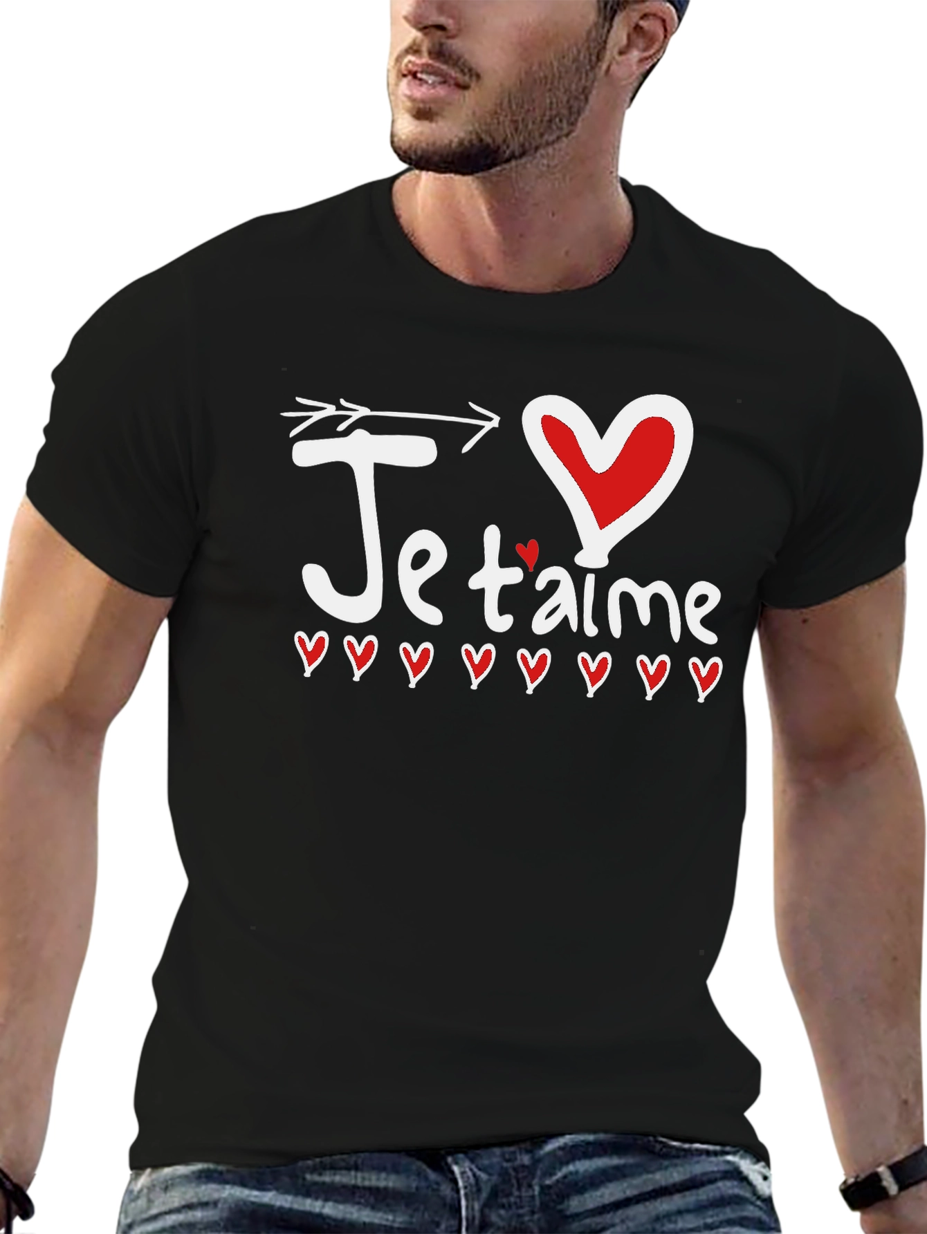 Je Taime Heart Arrow Graphic Tee - Black