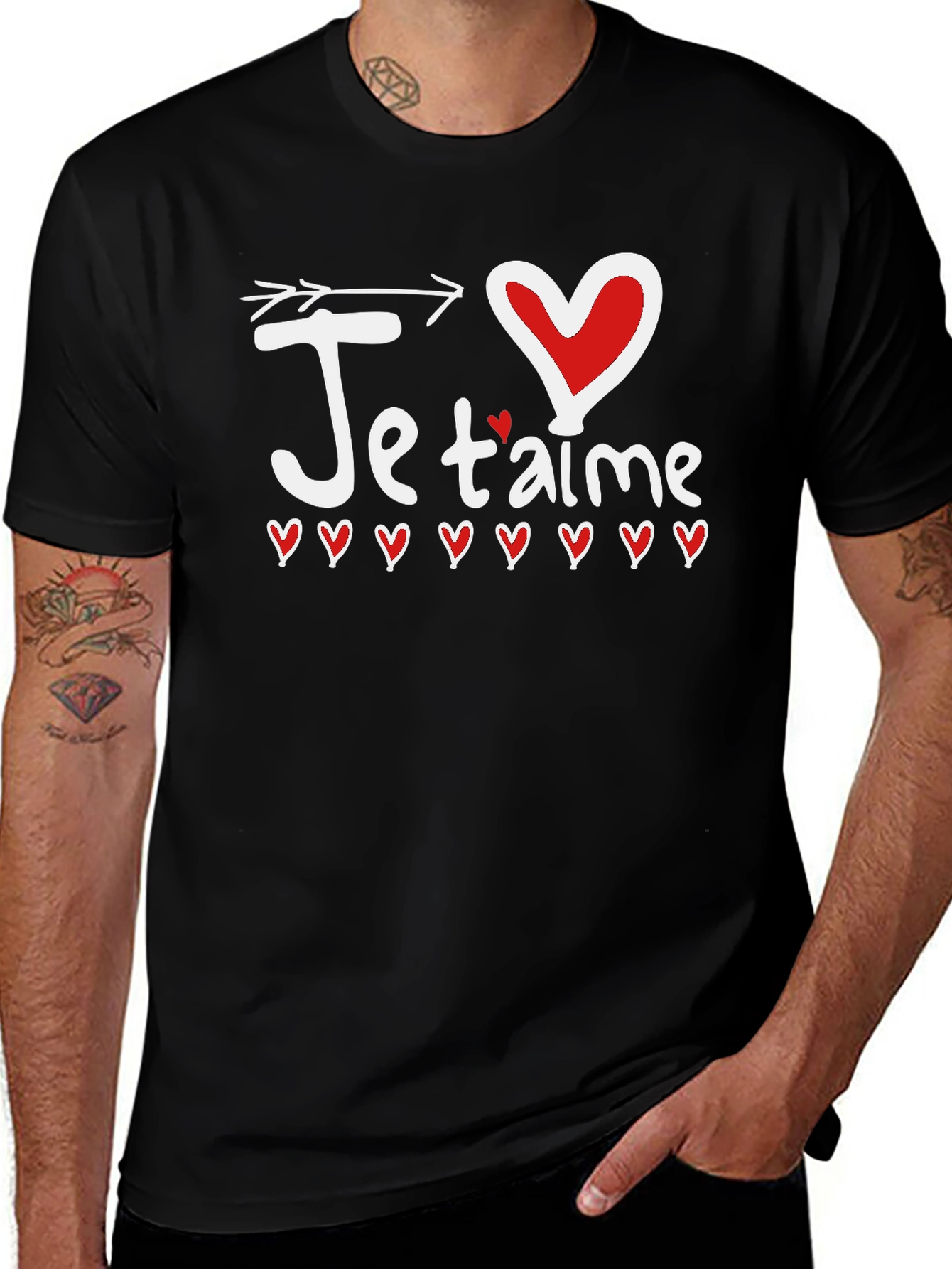 Je Taime Heart Arrow Graphic Tee - Black