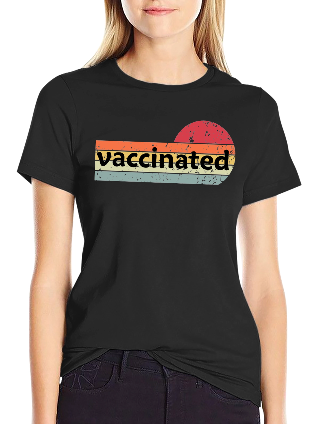 Vaccinated Retro T-Shirt - Grunge Sunset Design