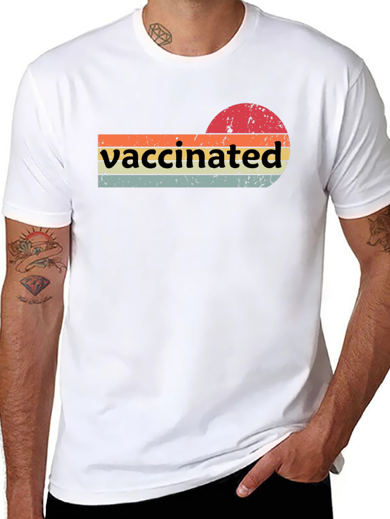 Vaccinated Retro T-Shirt - Grunge Sunset Design