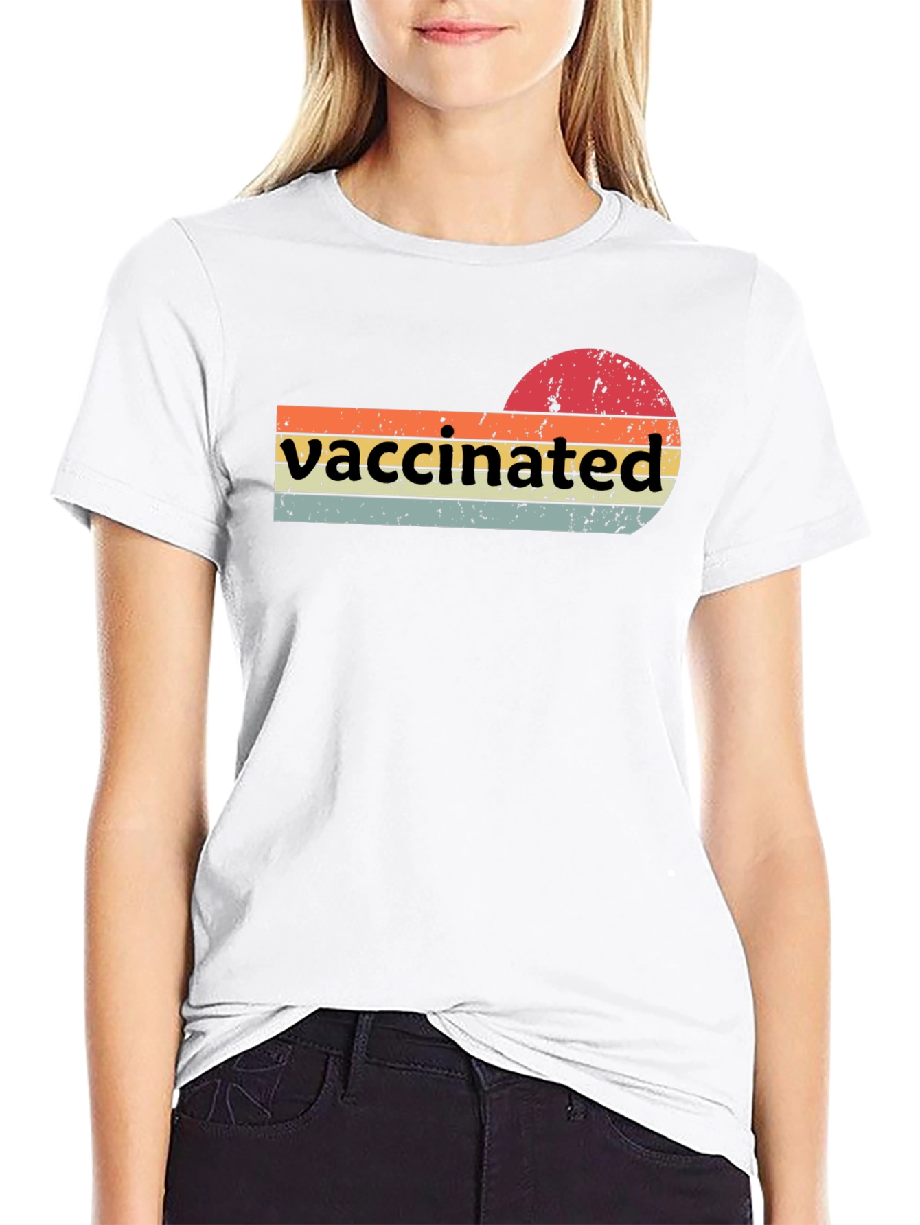 Vaccinated Retro T-Shirt - Grunge Sunset Design