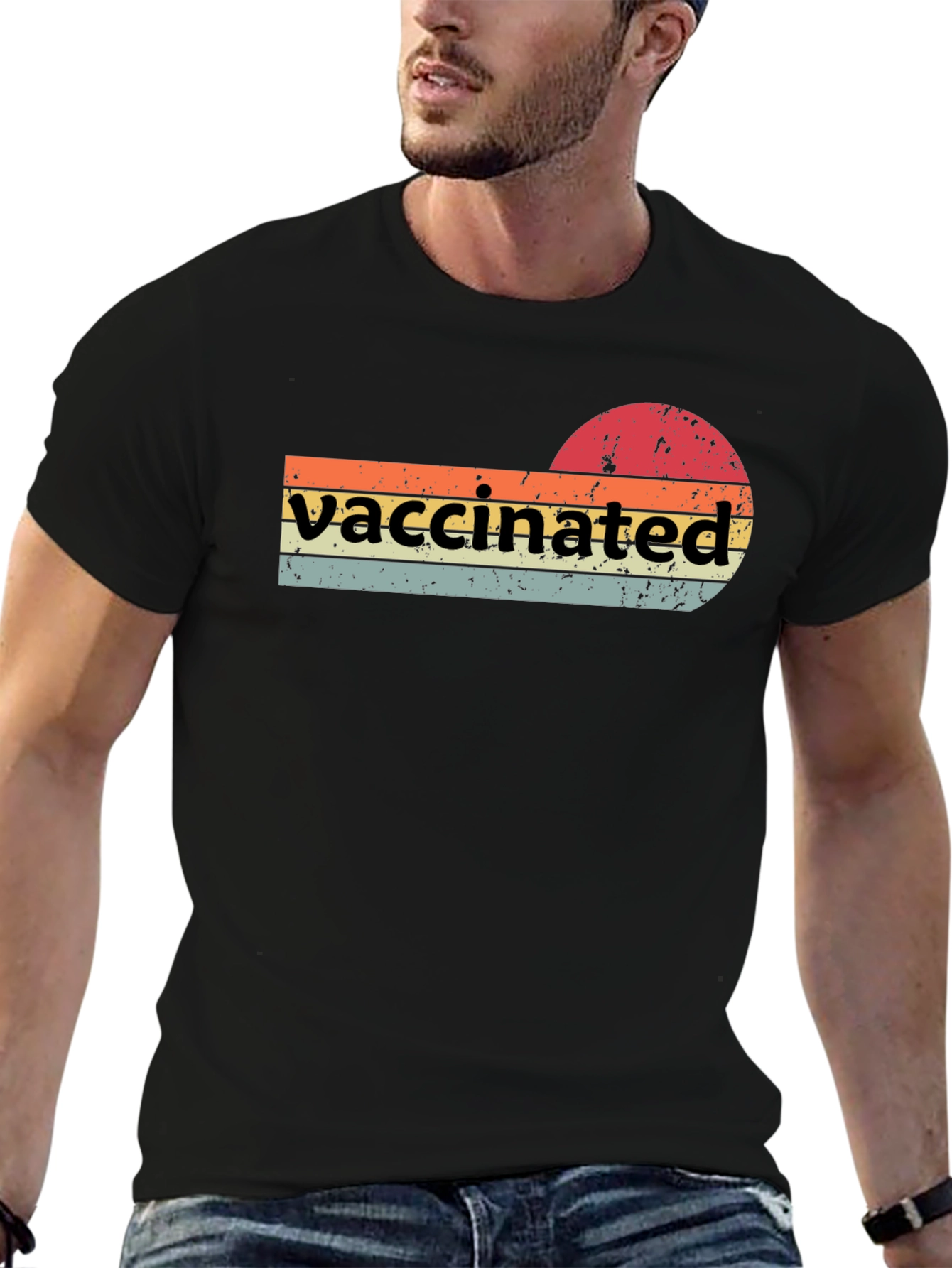 Vaccinated Retro T-Shirt - Grunge Sunset Design
