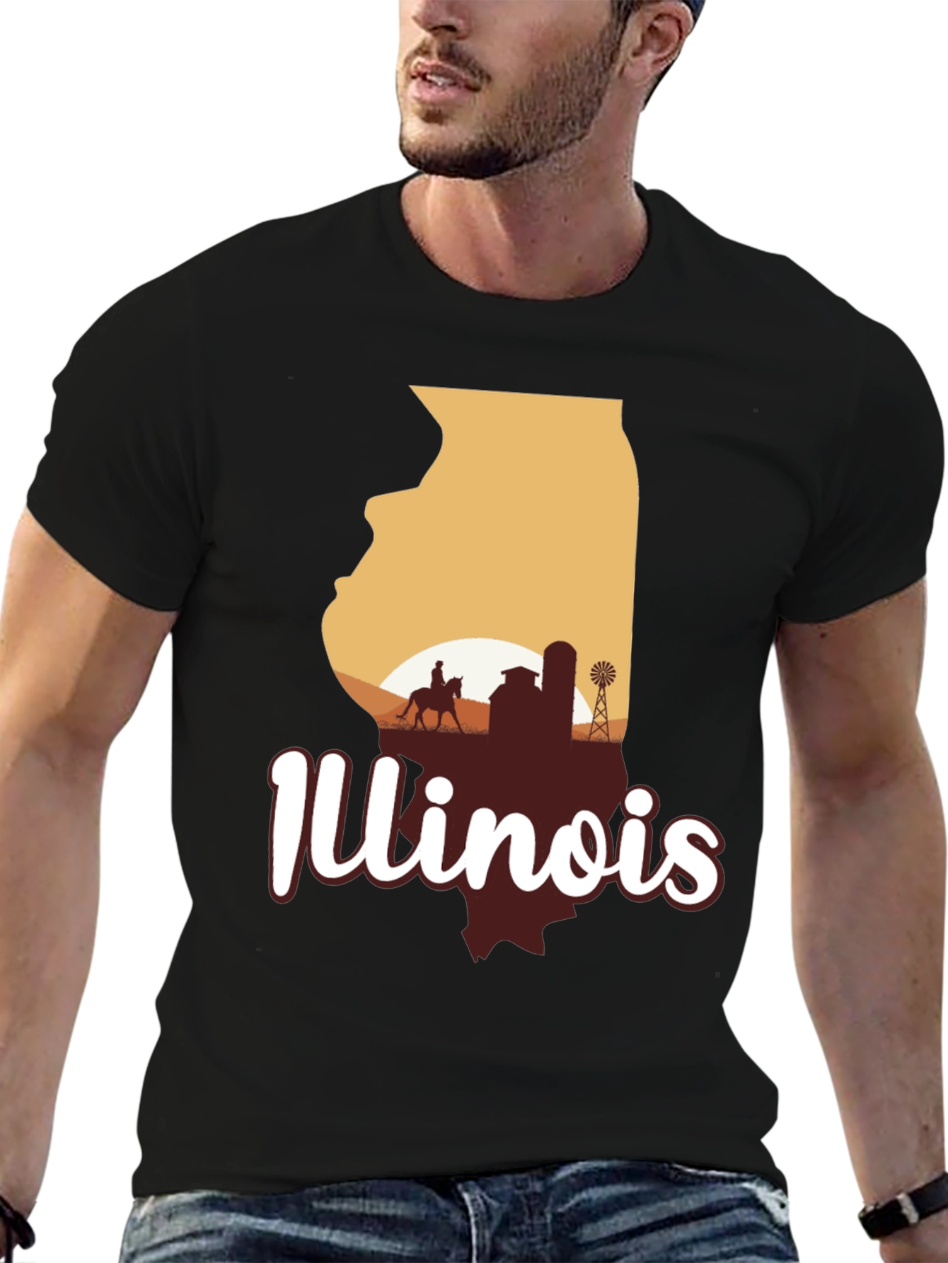 Illinois State Silhouette Graphic Tee - Black