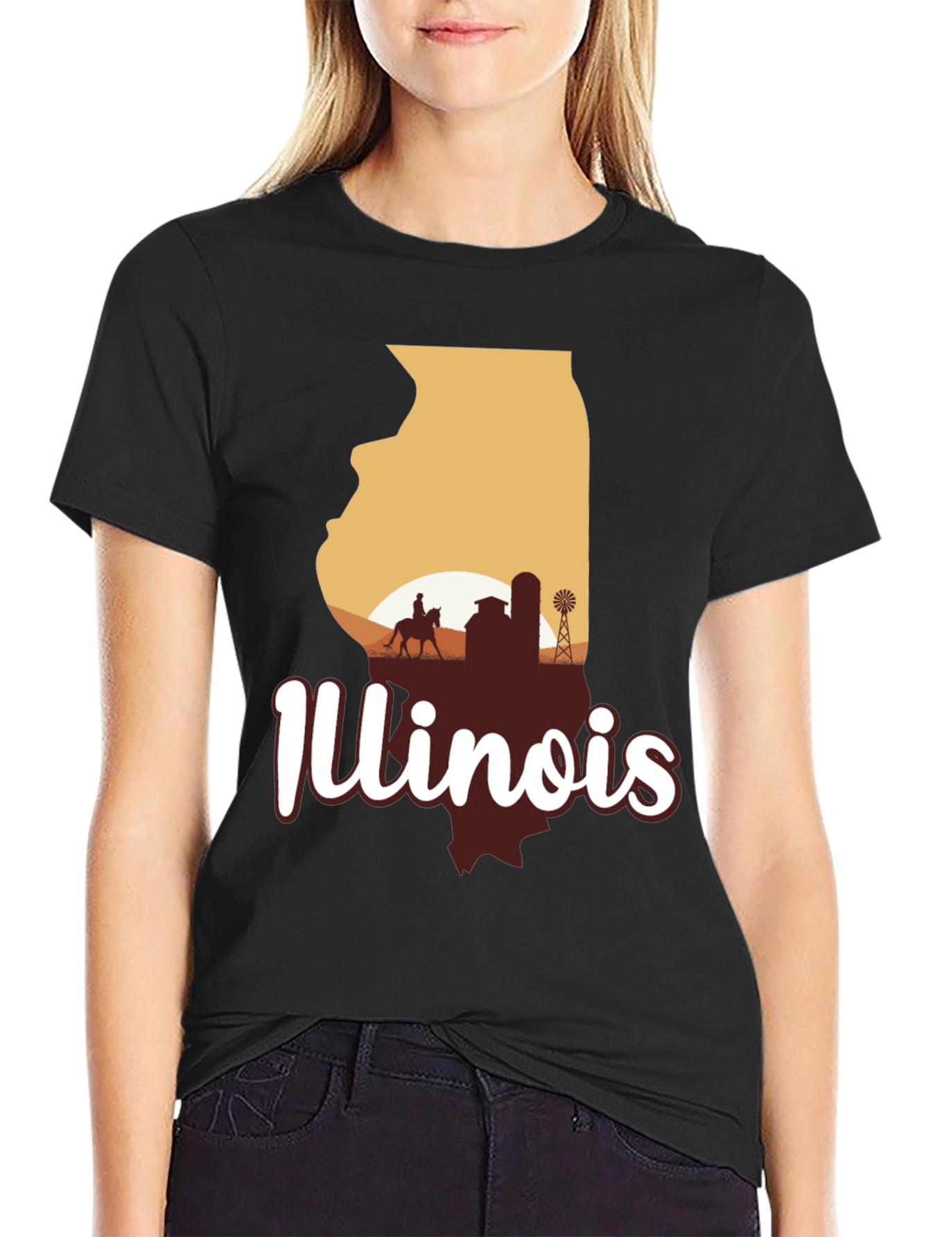 Illinois State Silhouette Graphic Tee - Black