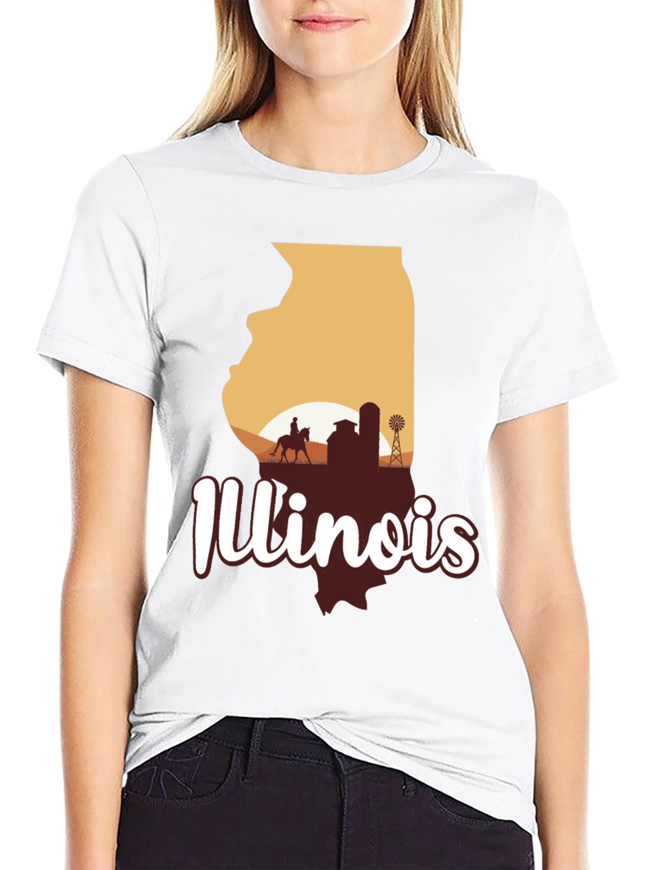 Illinois State Silhouette Graphic Tee - Black
