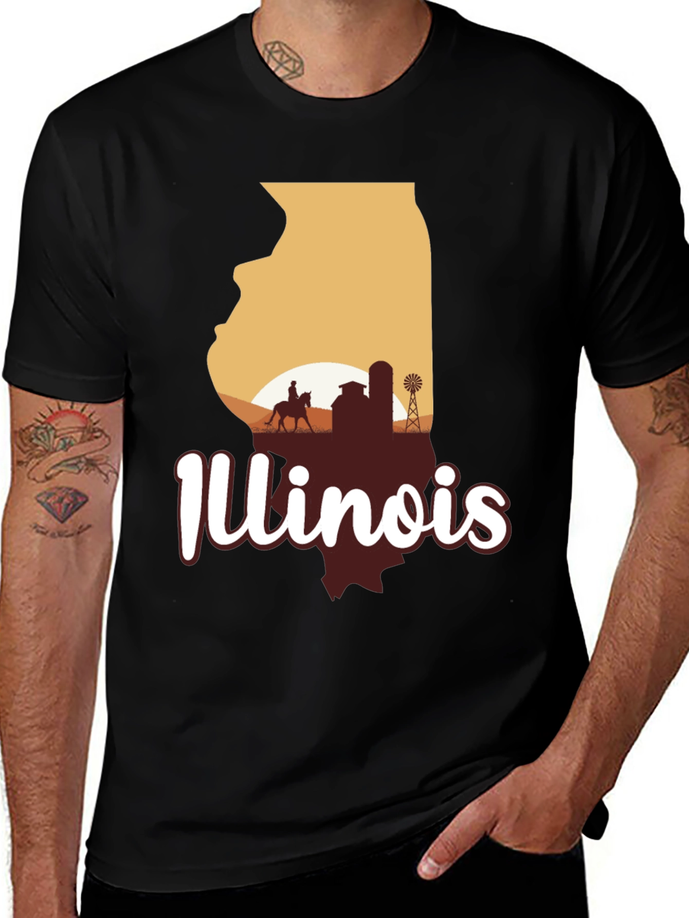 Illinois State Silhouette Graphic Tee - Black