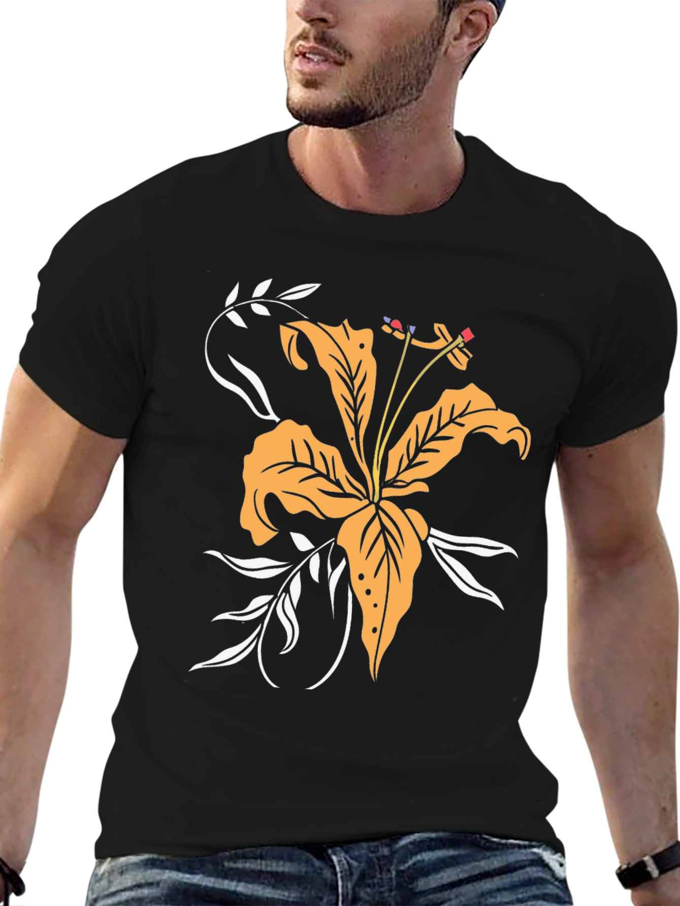 Floral Print Black Tee
