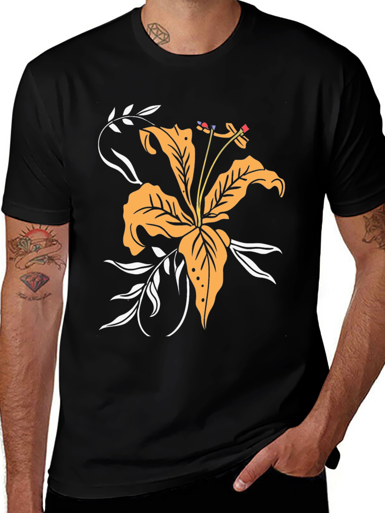 Floral Print Black Tee