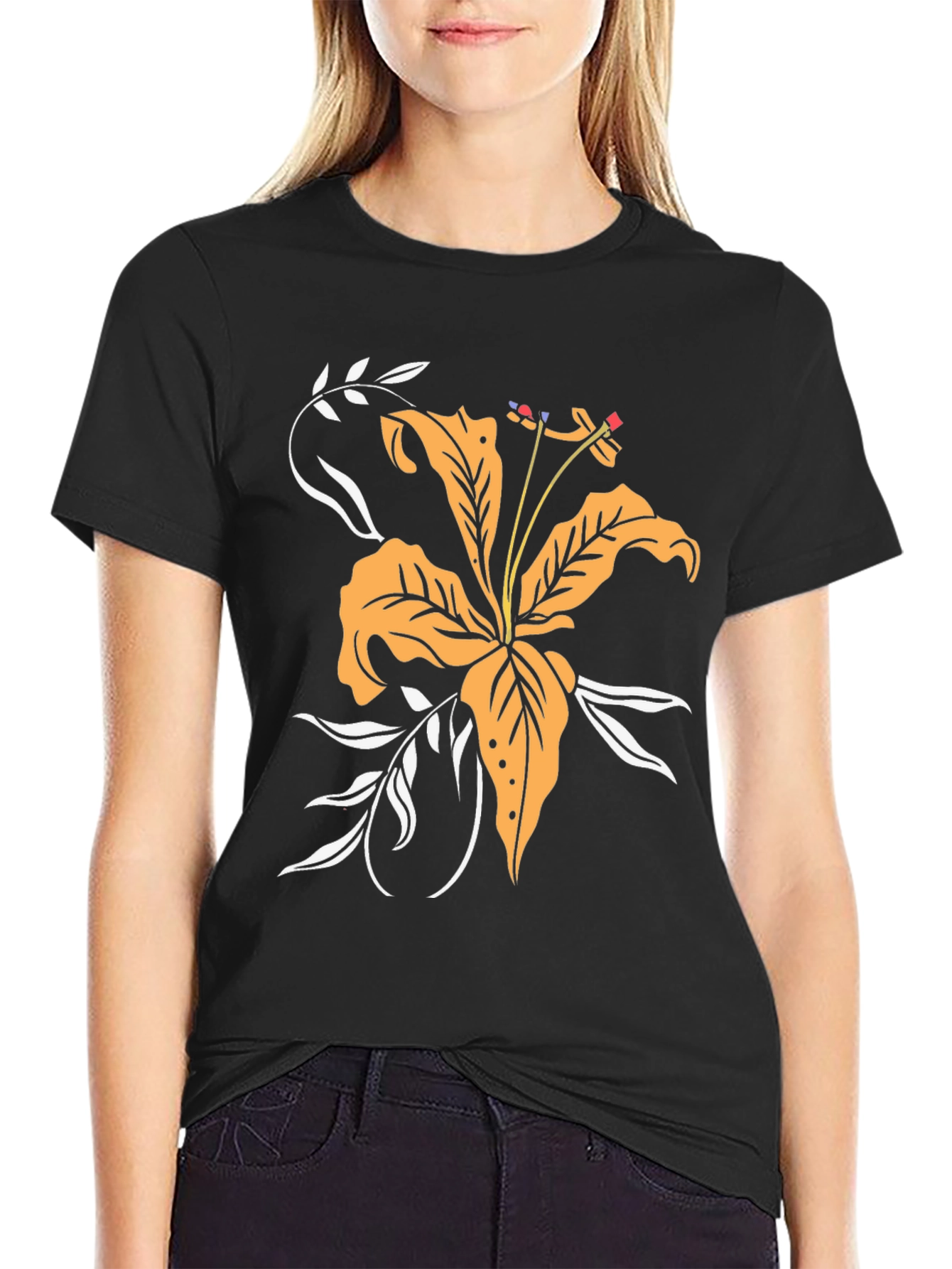 Floral Print Black Tee