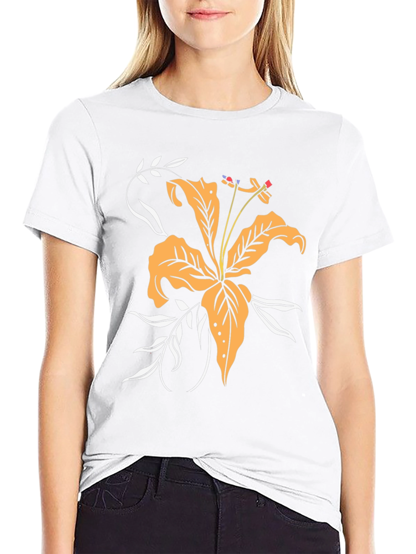 Floral Print Black Tee