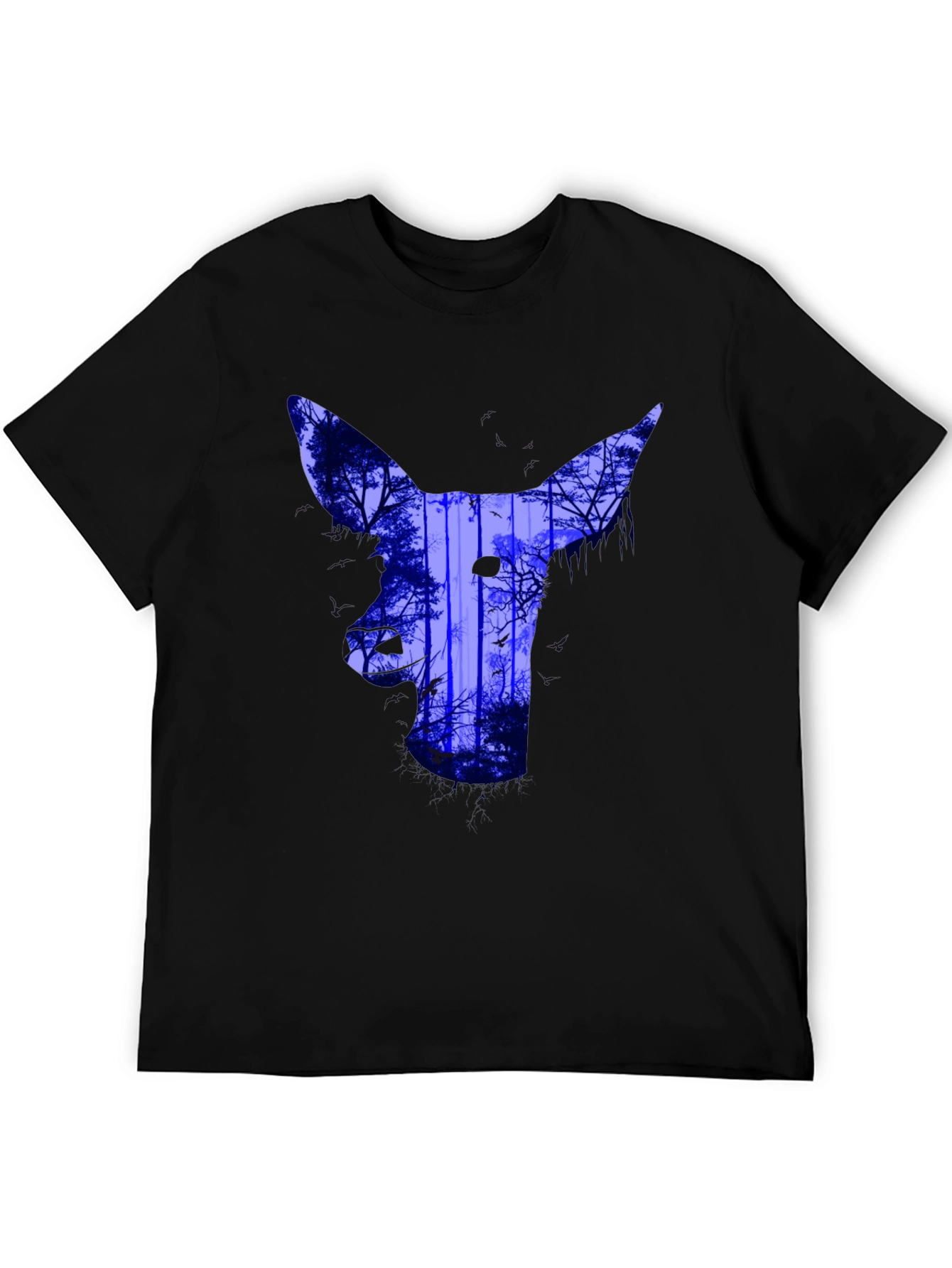 Abstract Deer Forest Print T-Shirt - Black
