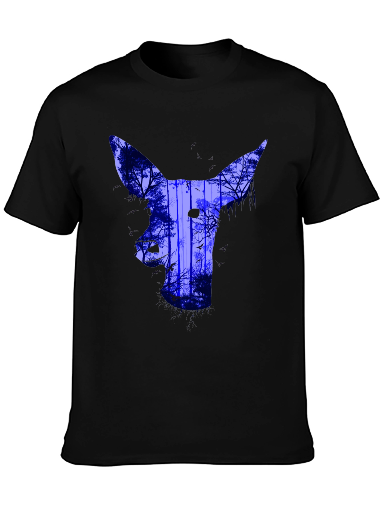 Abstract Deer Forest Print T-Shirt - Black