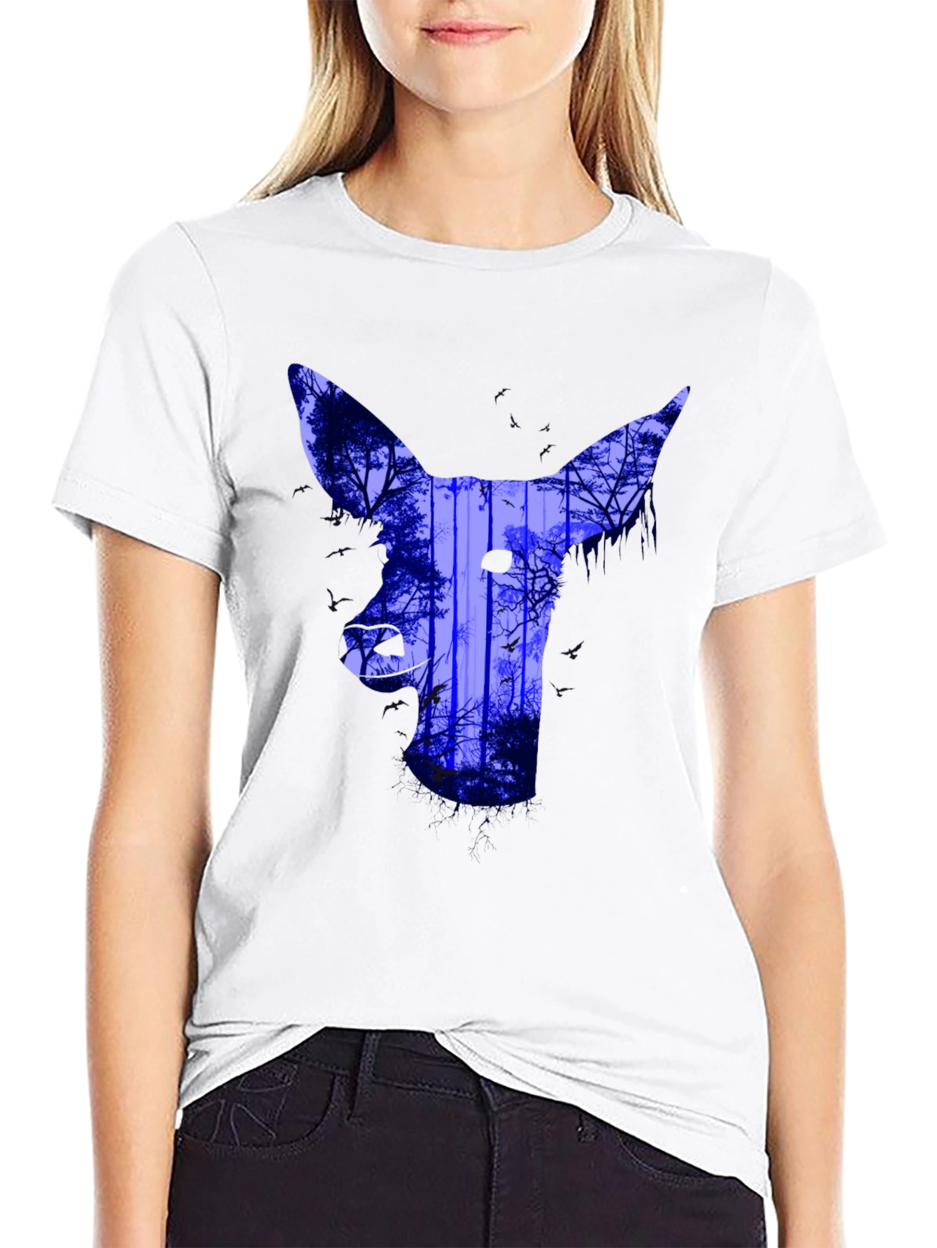 Abstract Deer Forest Print T-Shirt - Black