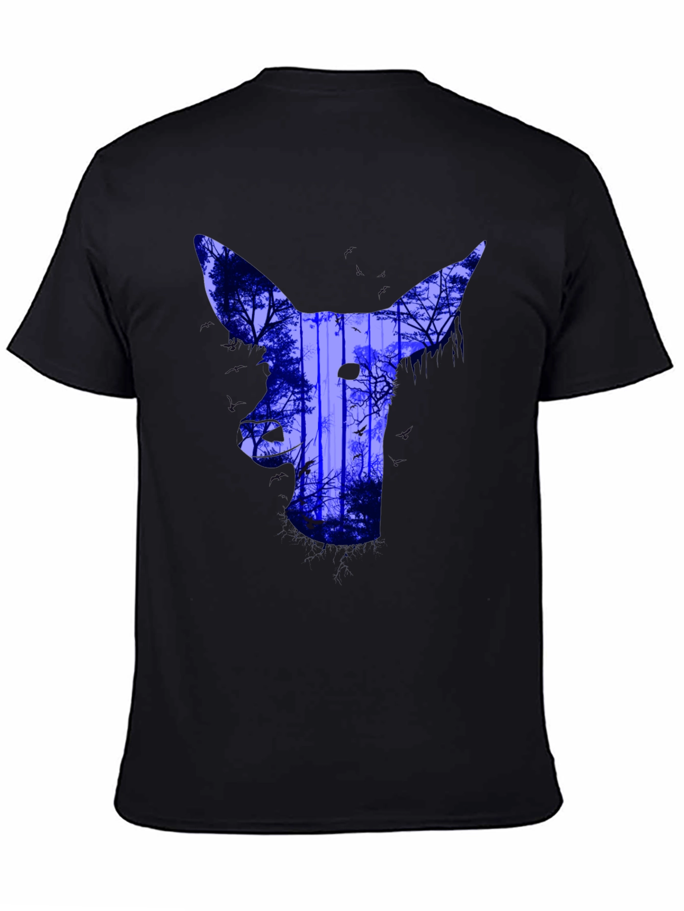 Abstract Deer Forest Print T-Shirt - Black