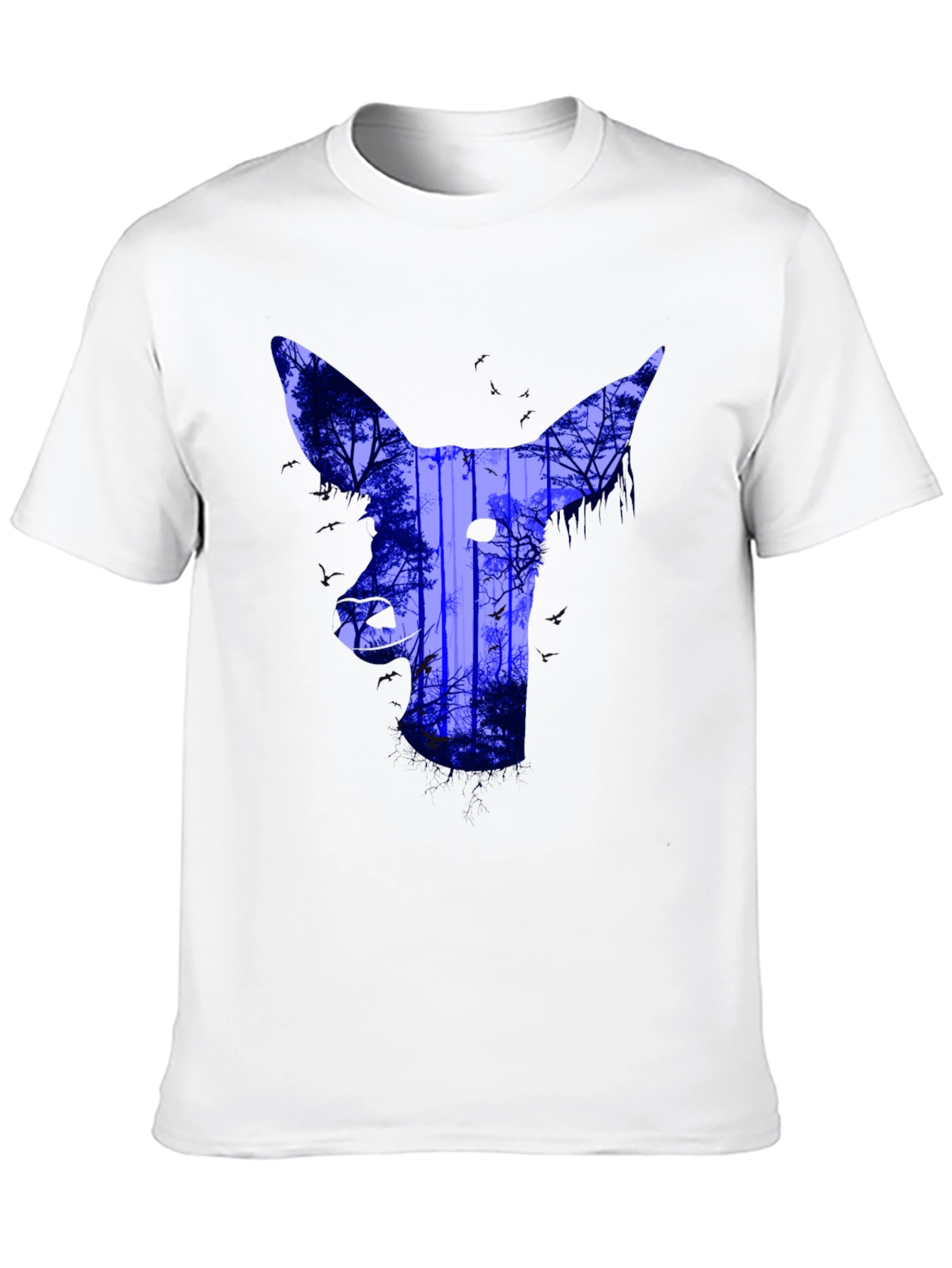 Abstract Deer Forest Print T-Shirt - Black