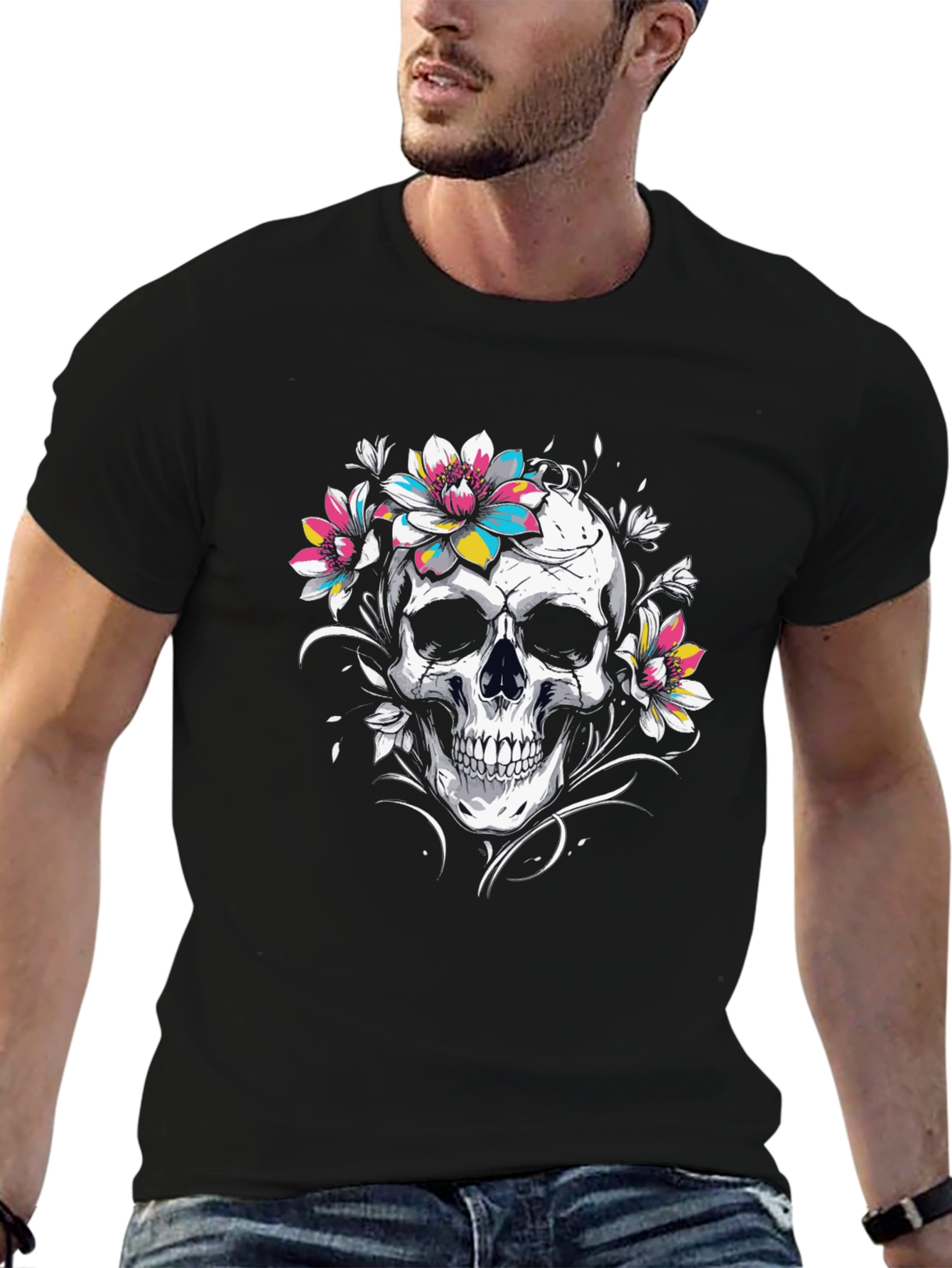 Floral Skull Graphic Tee - Stylish Comfort