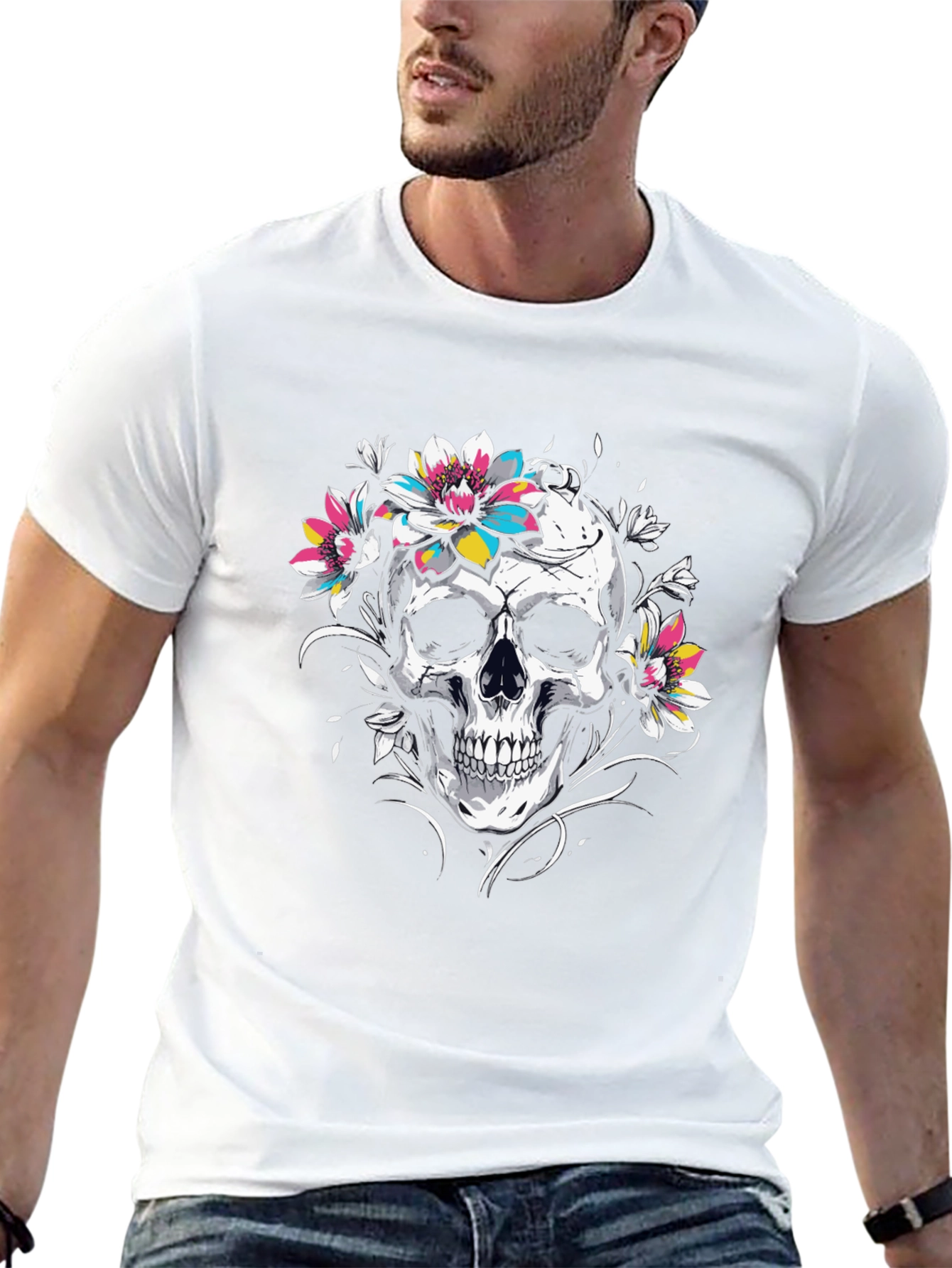 Floral Skull Graphic Tee - Stylish Comfort