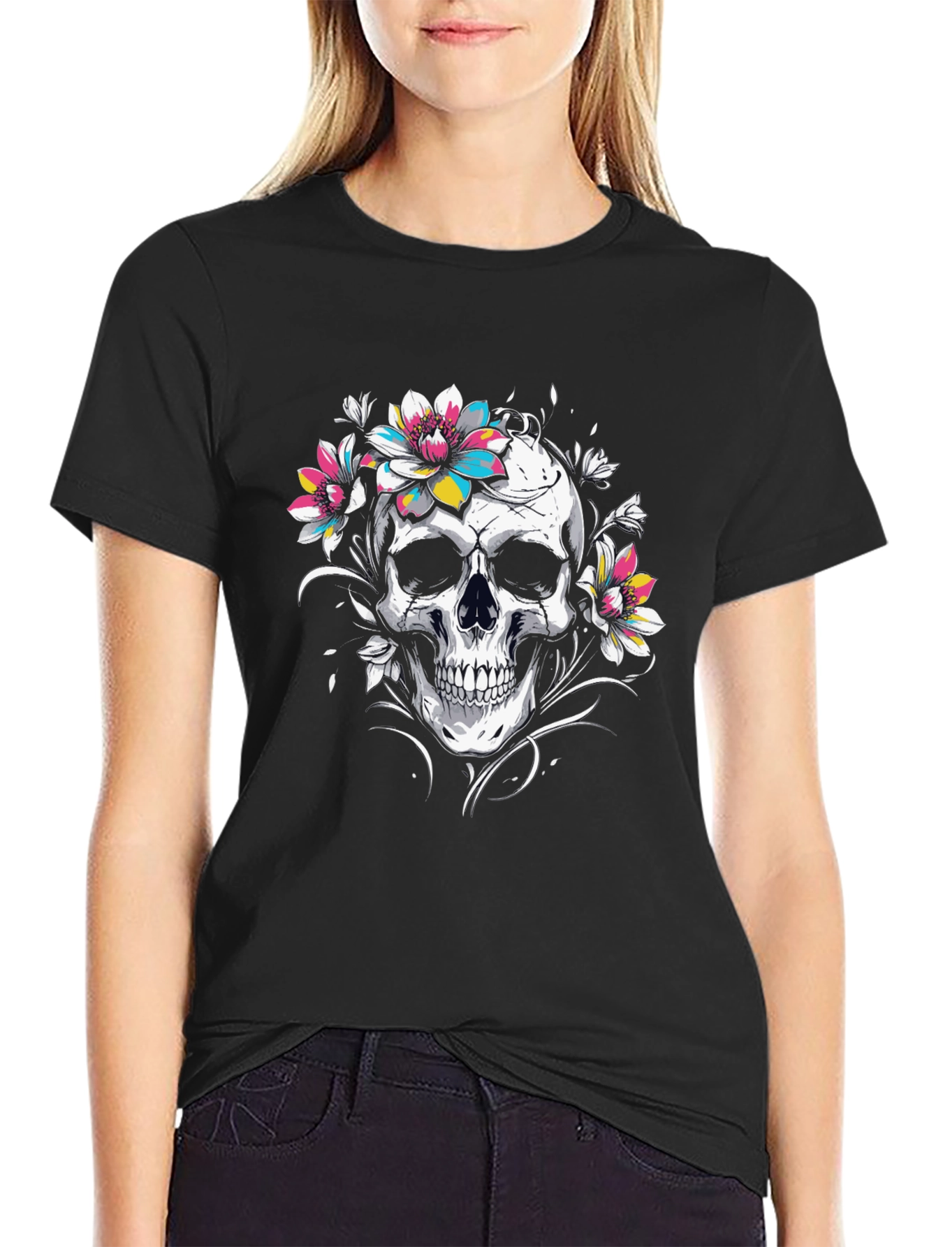 Floral Skull Graphic Tee - Stylish Comfort
