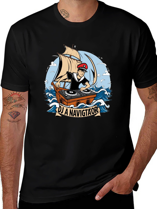 DJ Navigator T-Shirt - Boat & Turntable Graphic Tee