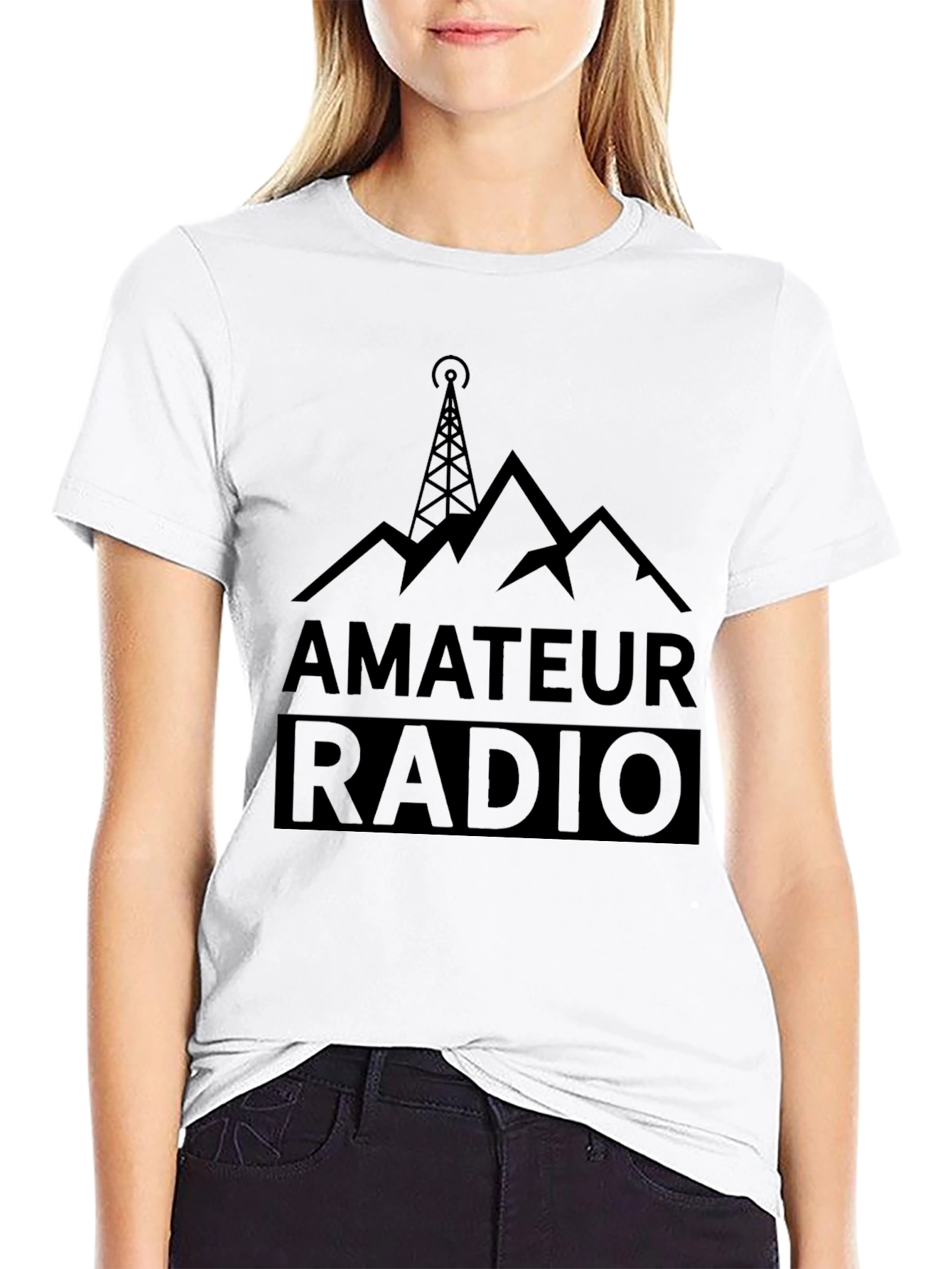 Amateur Radio Black T-Shirt - Mountain Tower Design