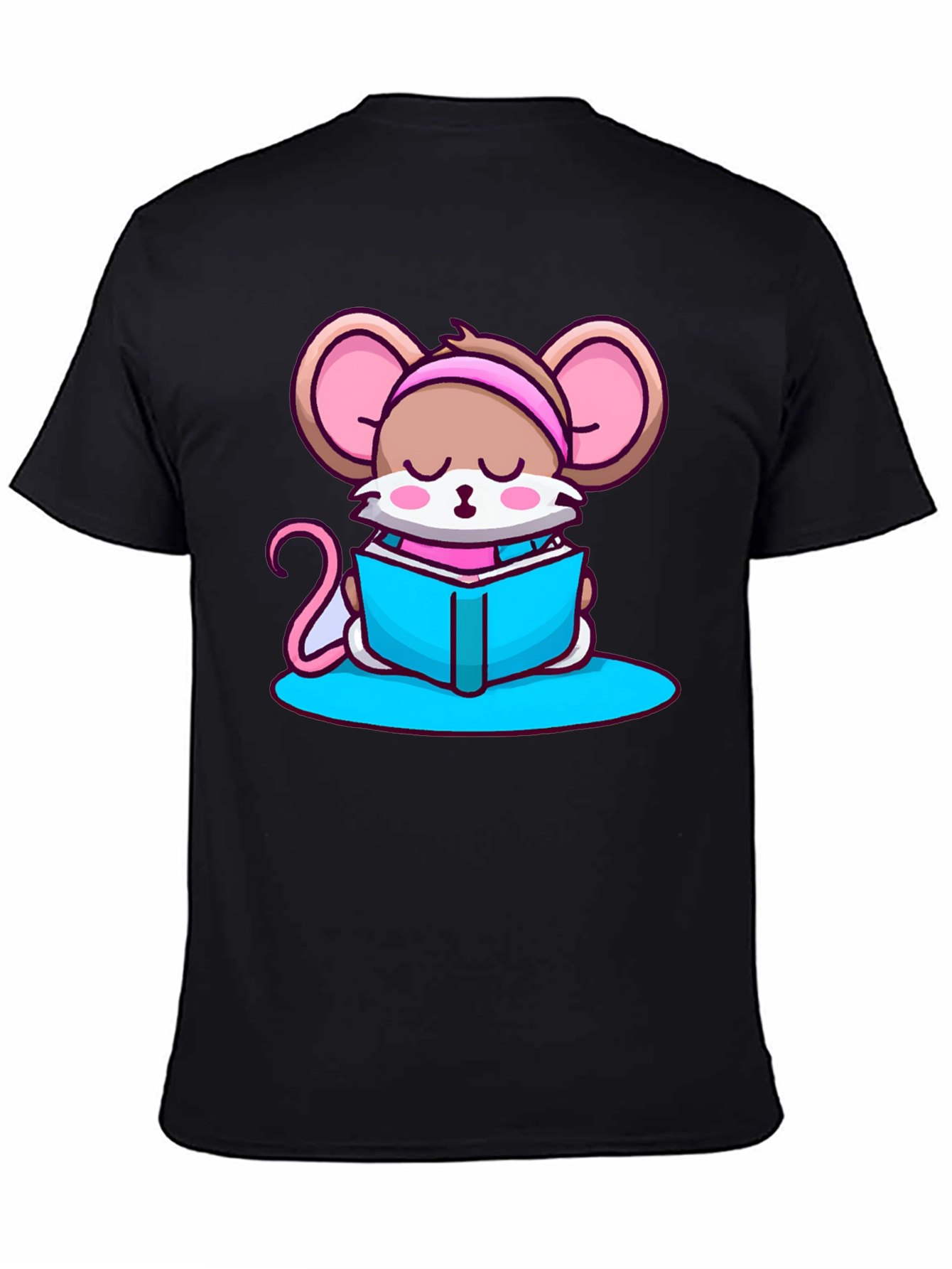 Cute Mouse Reading Book Black T-Shirt