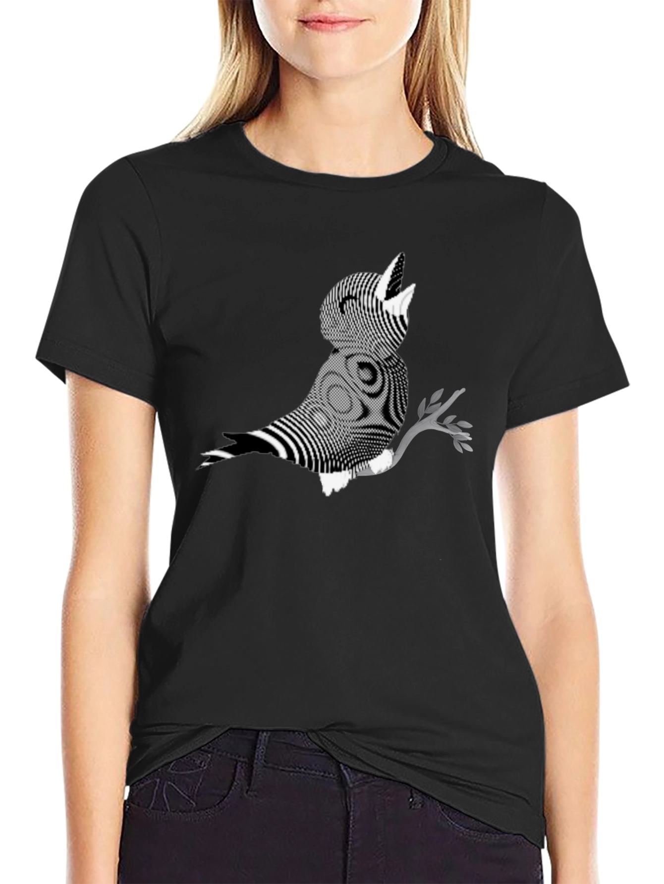 Abstract Bird Graphic Tee - Black