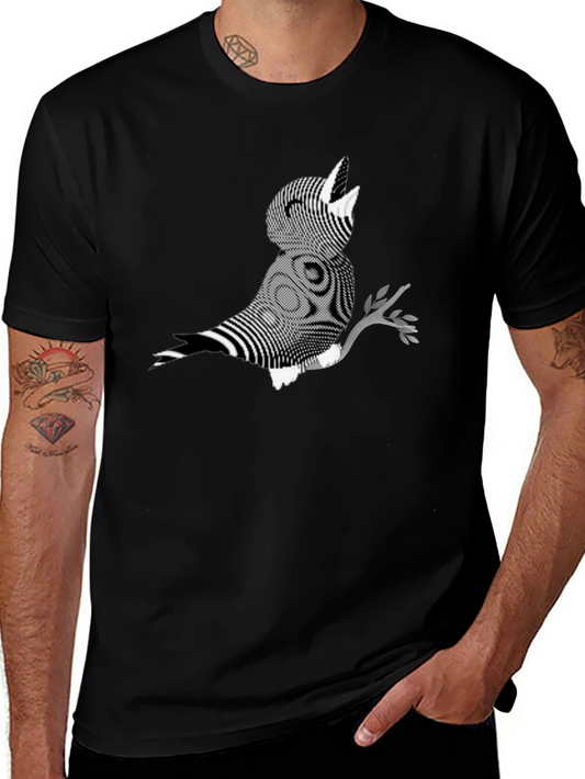 Abstract Bird Graphic Tee - Black