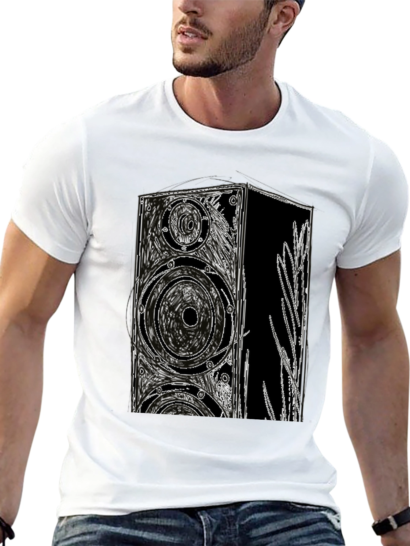 Black T-Shirt with Speaker Graphic