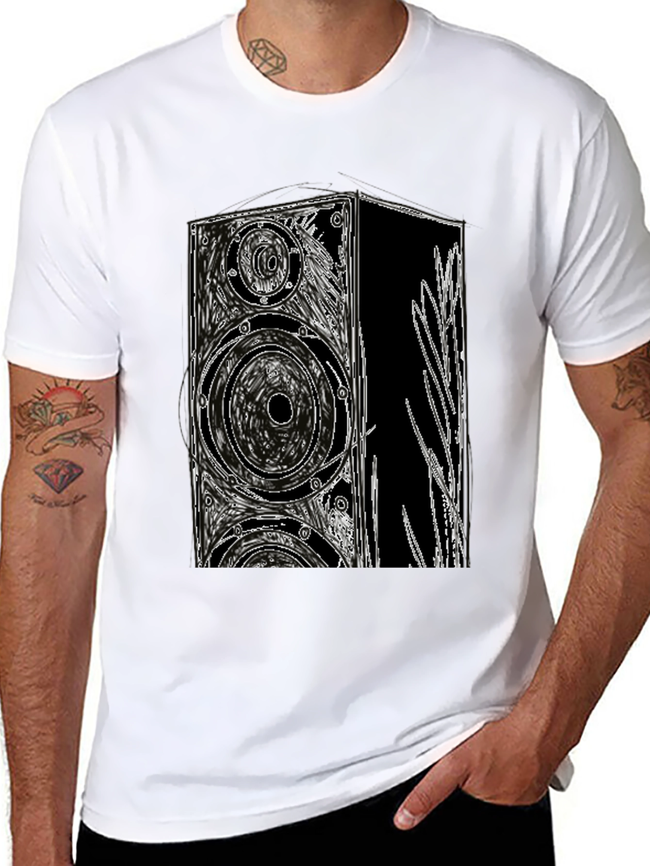 Black T-Shirt with Speaker Graphic