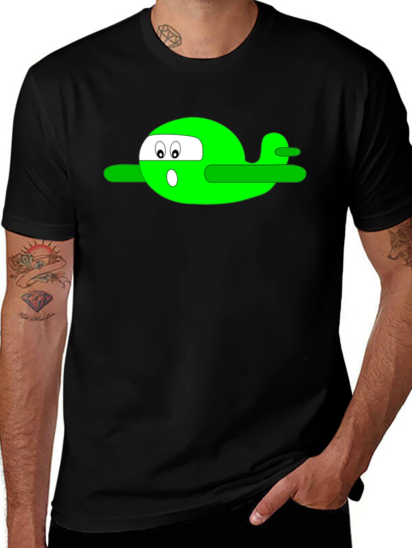 Cartoon Airplane T-Shirt - Black Graphic Tee