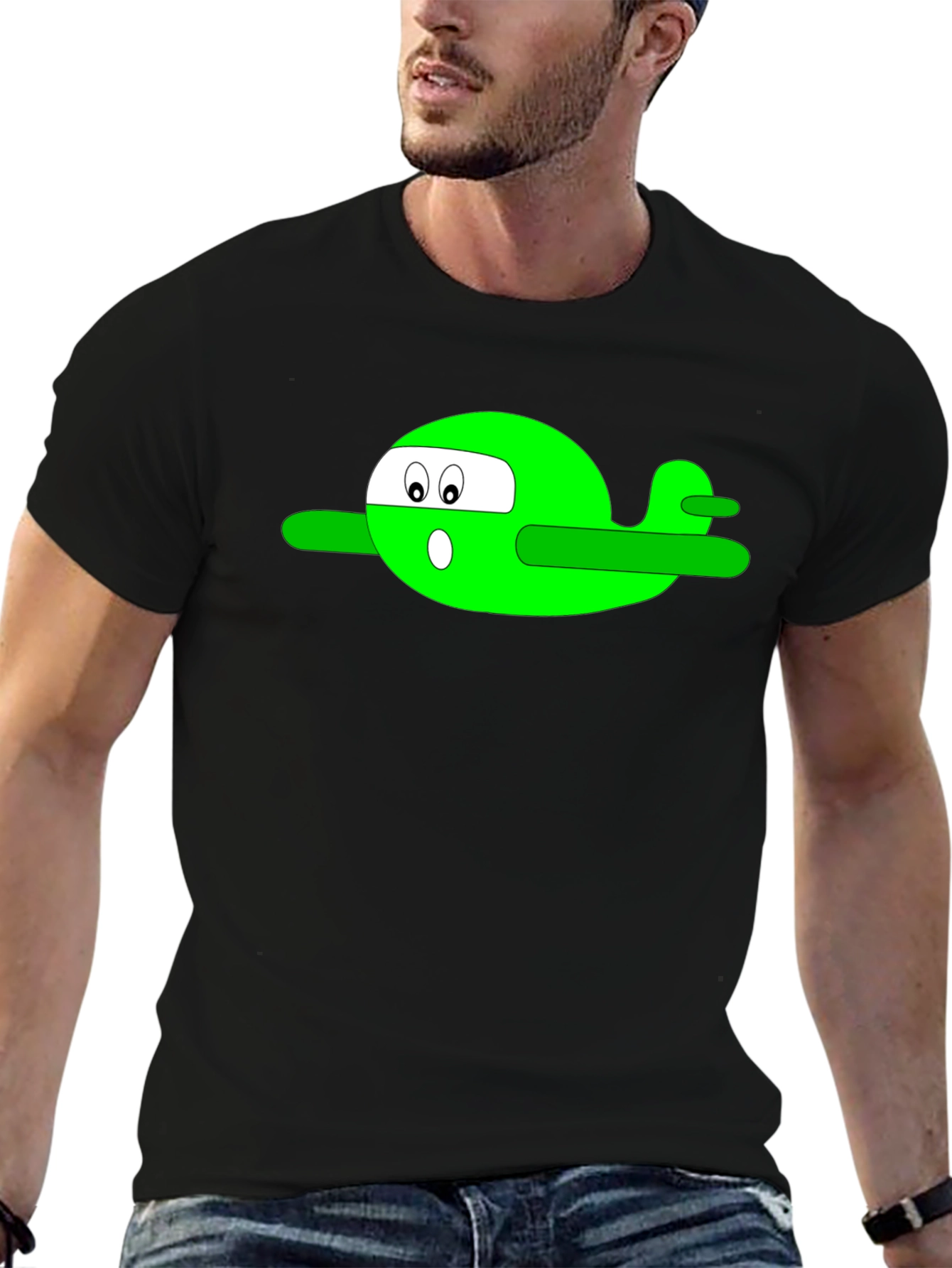 Cartoon Airplane T-Shirt - Black Graphic Tee