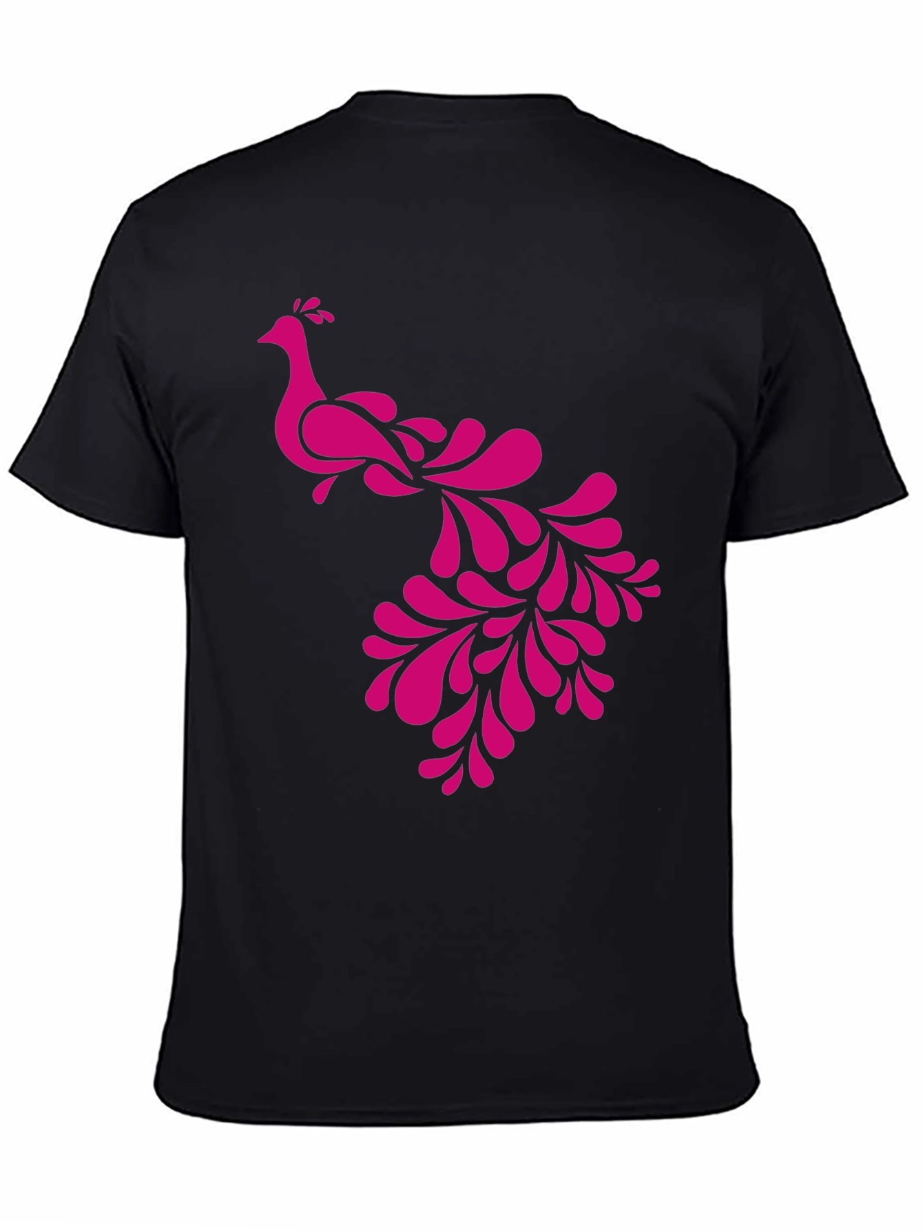 Pink Peacock Graphic Black T-Shirt