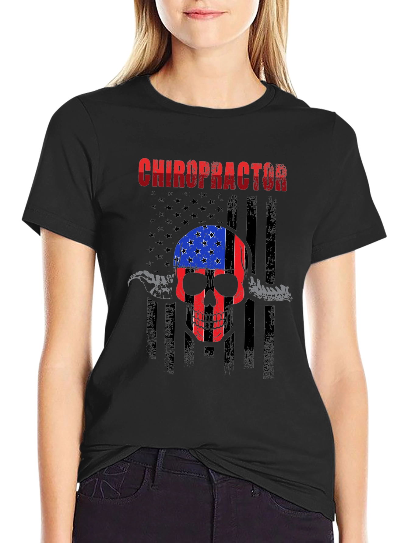 Chiropractor Skull American Flag T-Shirt
