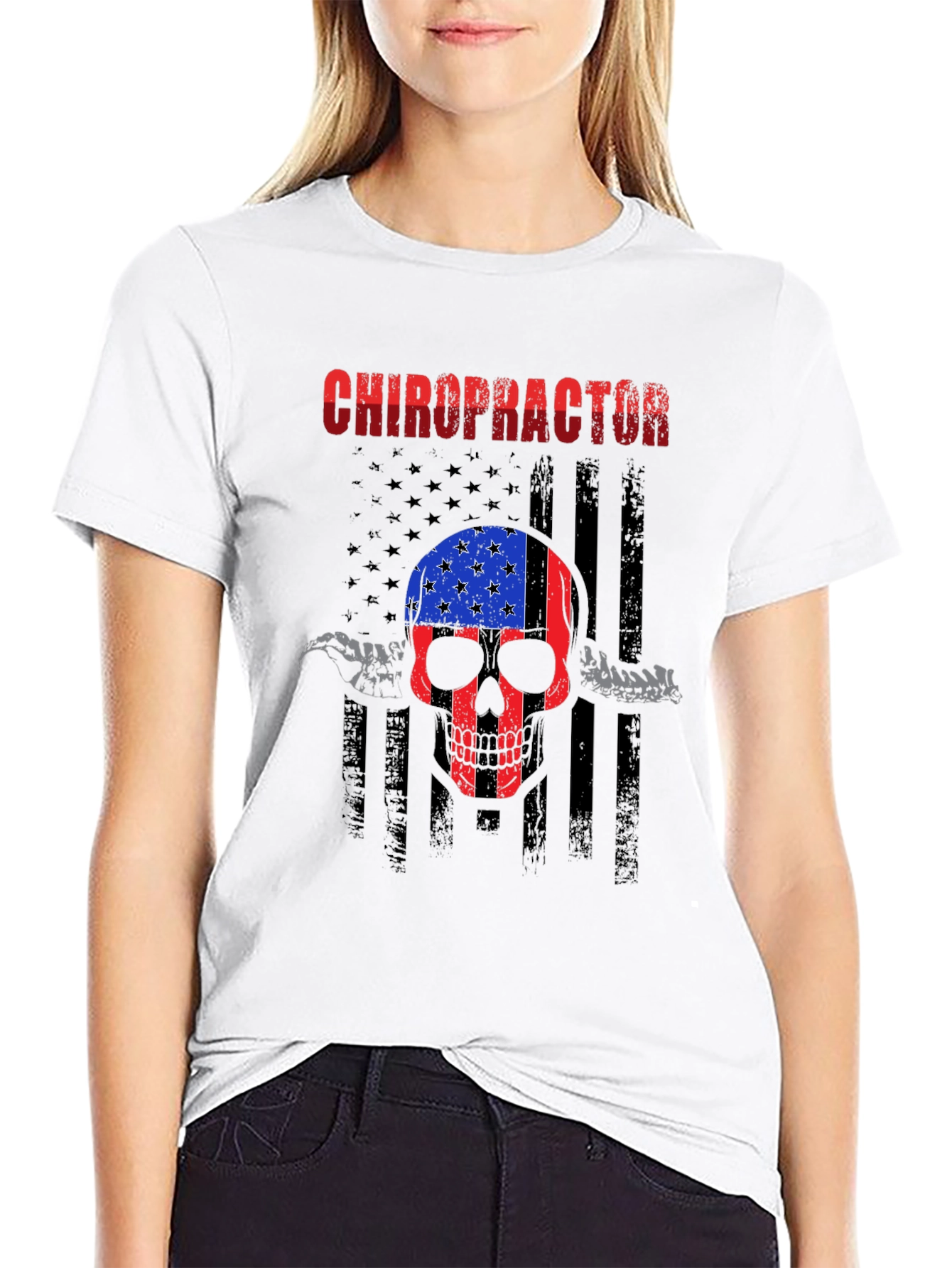 Chiropractor Skull American Flag T-Shirt