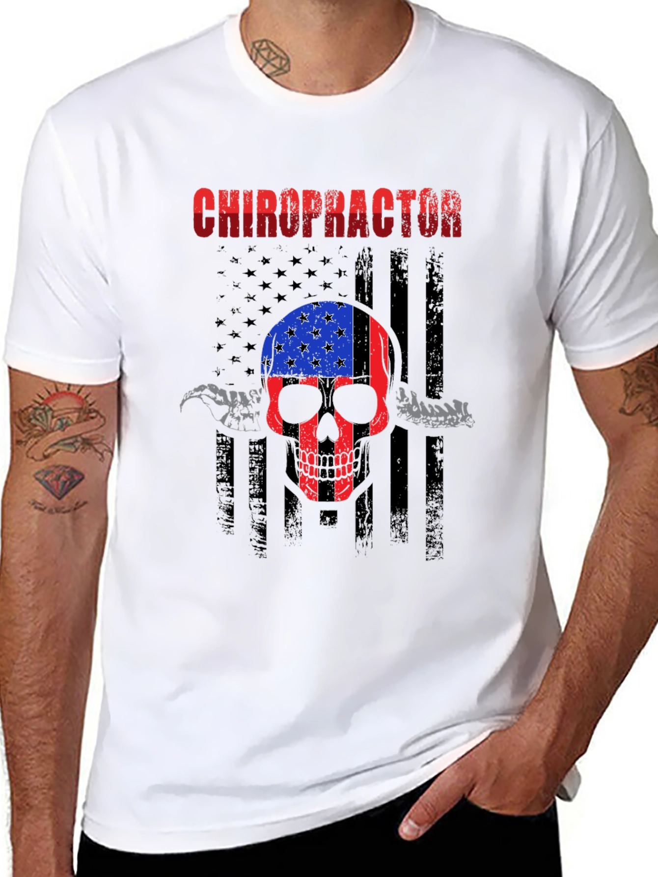 Chiropractor Skull American Flag T-Shirt