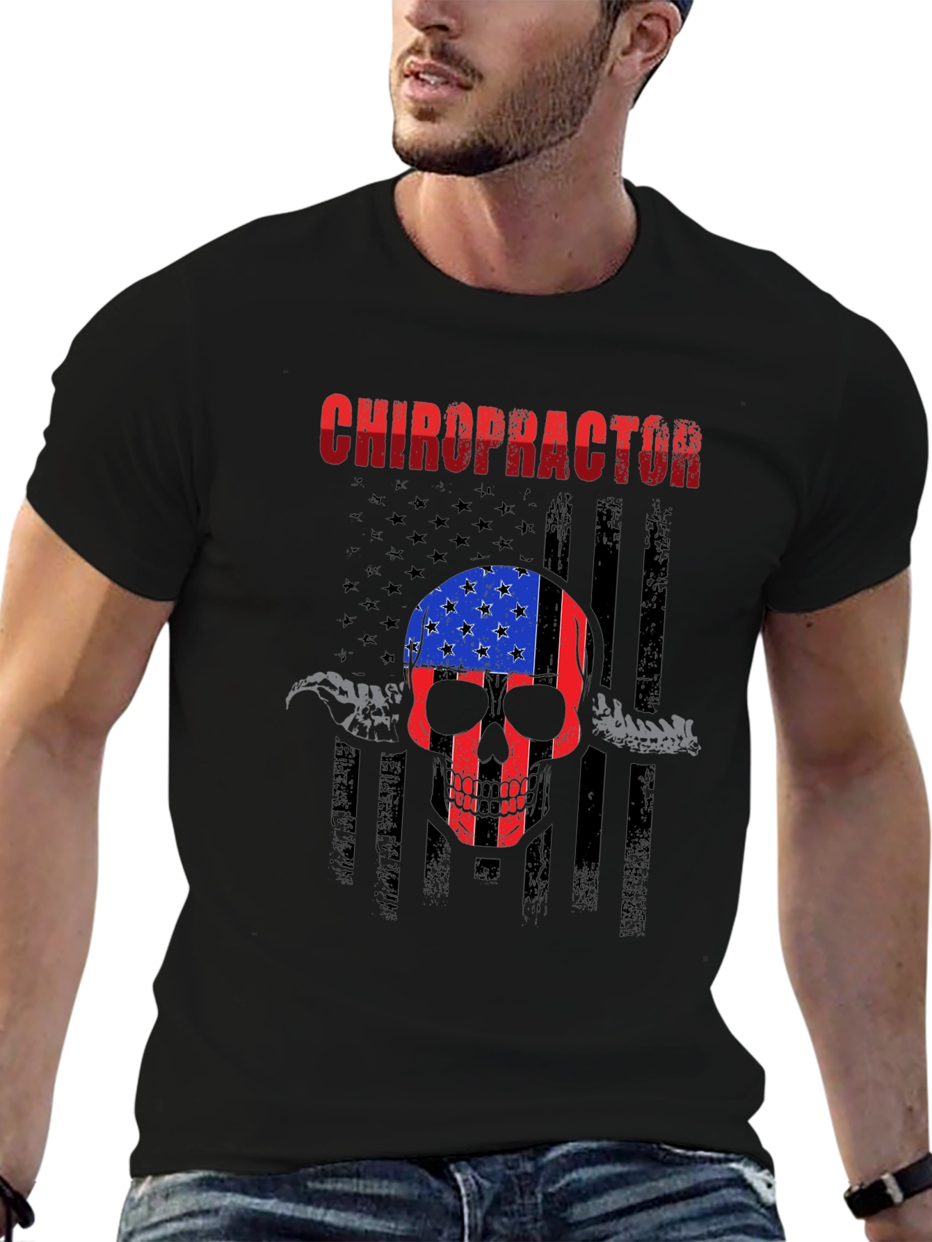 Chiropractor Skull American Flag T-Shirt