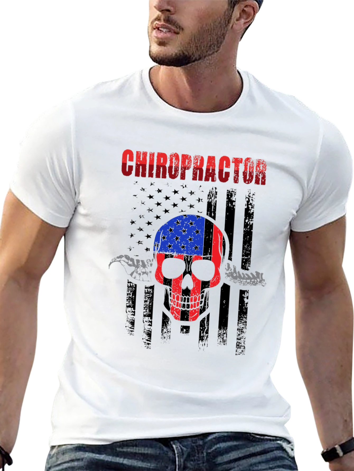 Chiropractor Skull American Flag T-Shirt