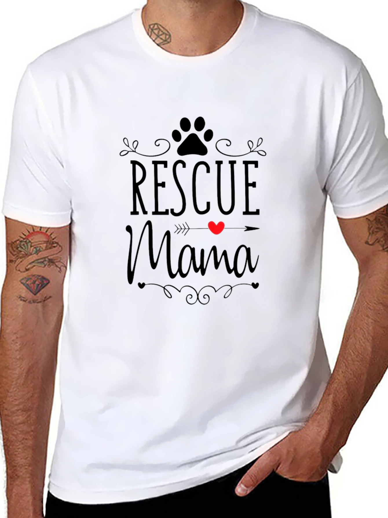 Rescue Mama Dog Paw Heart T-Shirt