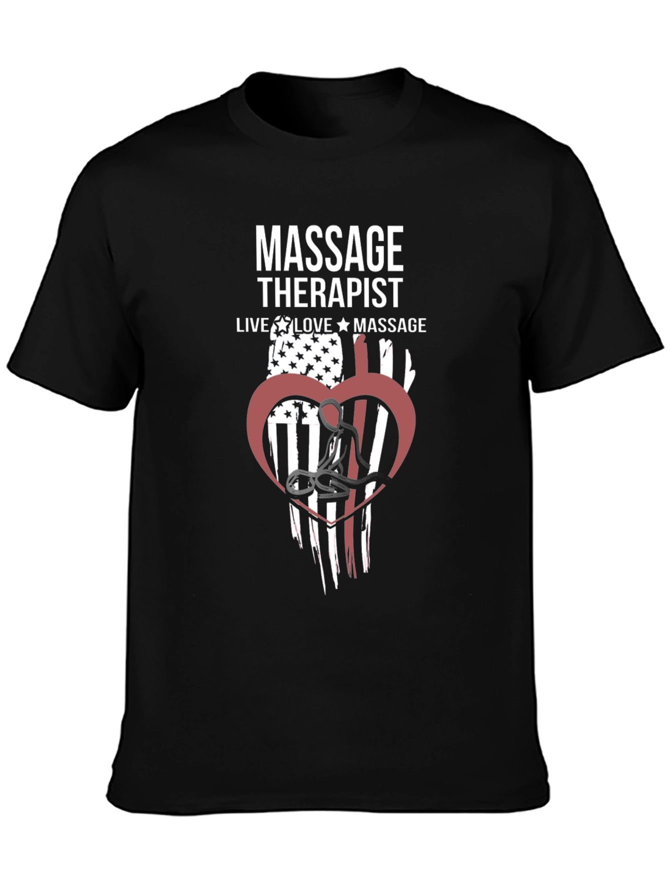 Massage Therapist American Flag Heart Graphic T-Shirt