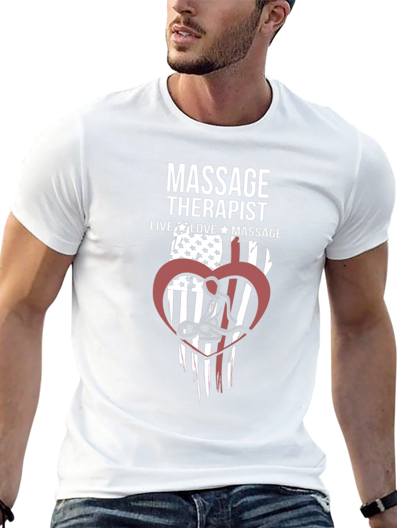 Massage Therapist American Flag Heart Graphic T-Shirt