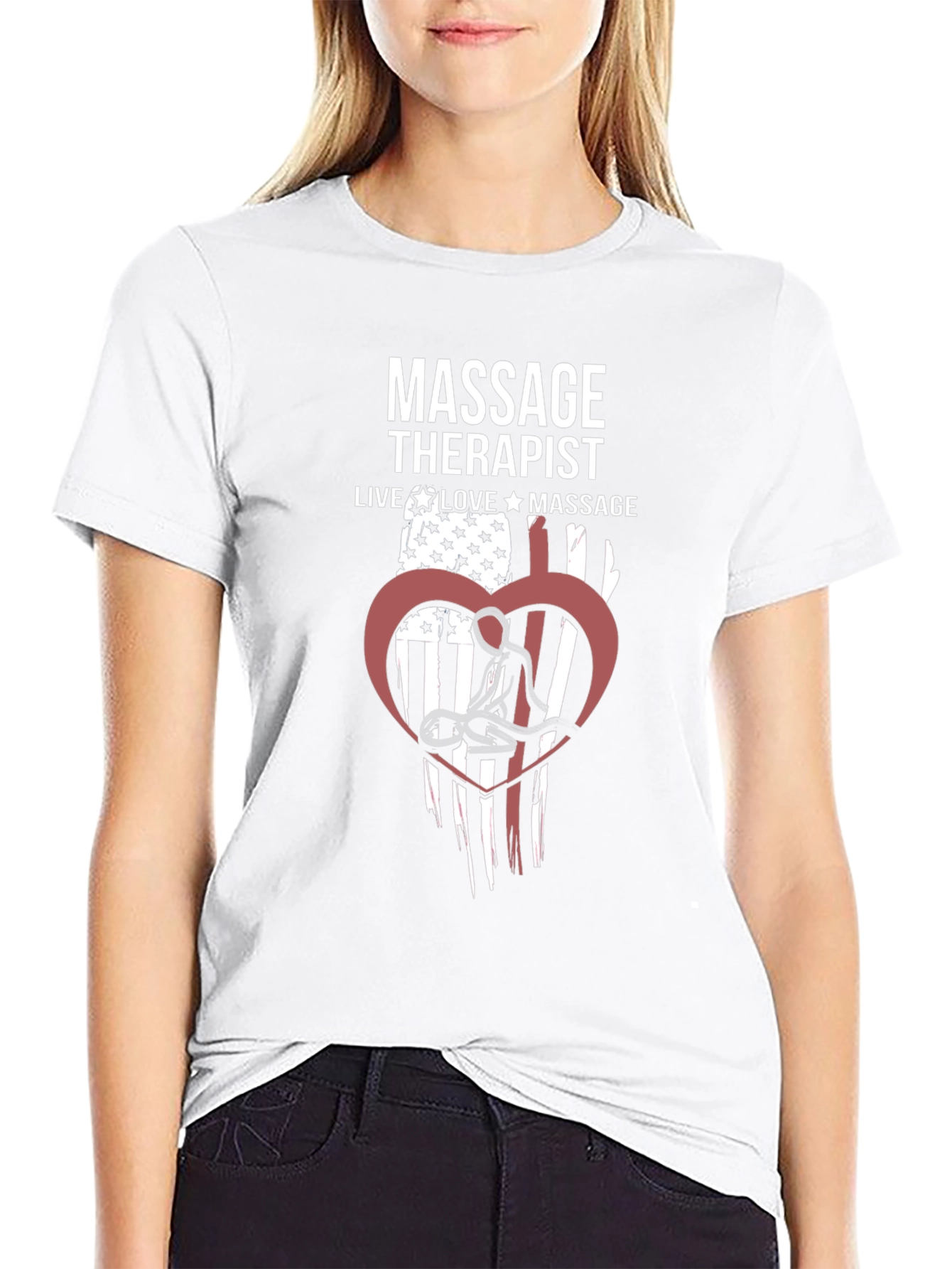 Massage Therapist American Flag Heart Graphic T-Shirt