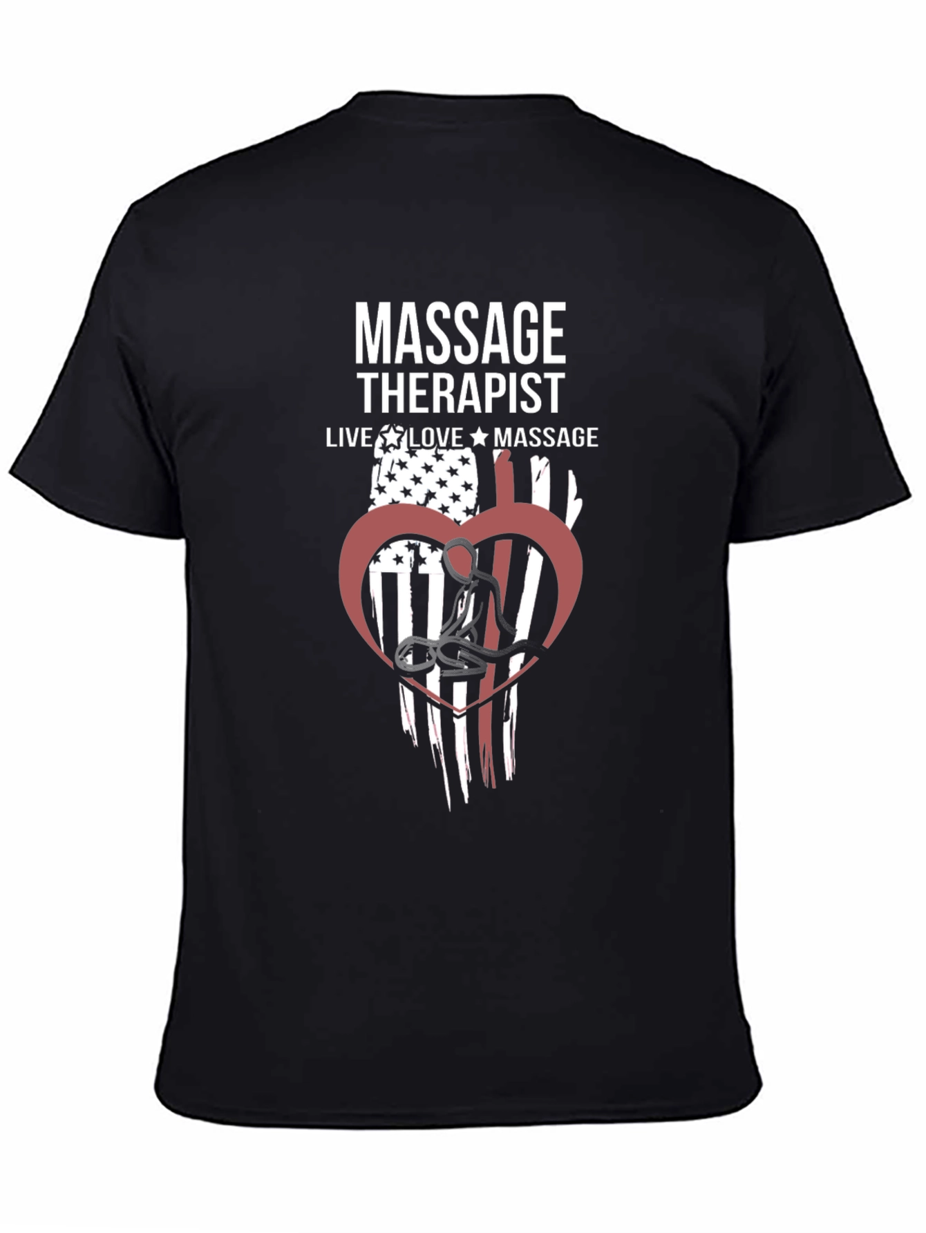 Massage Therapist American Flag Heart Graphic T-Shirt
