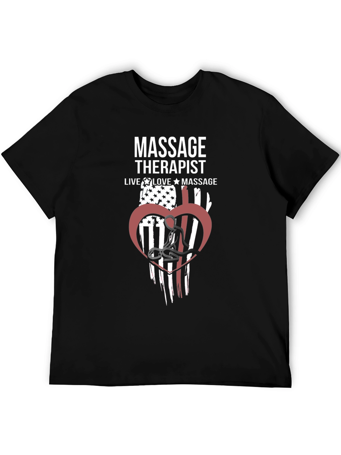 Massage Therapist American Flag Heart Graphic T-Shirt