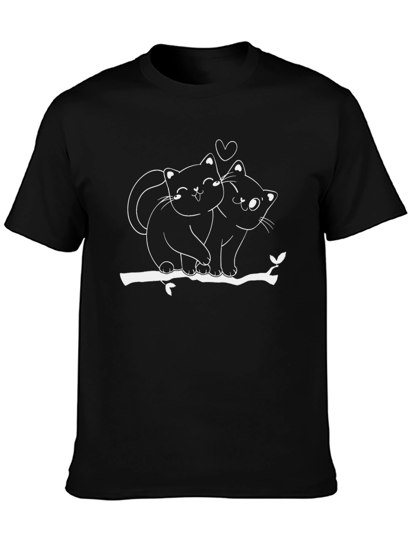 Cute Cat Couple T-Shirt - Black
