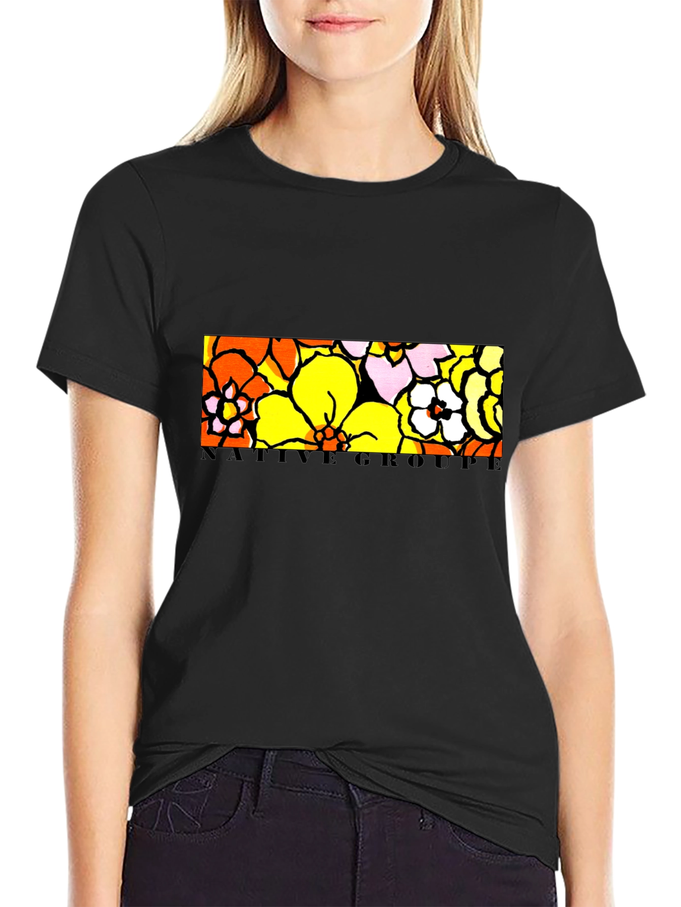 Native Groupe Floral Print Black T-Shirt