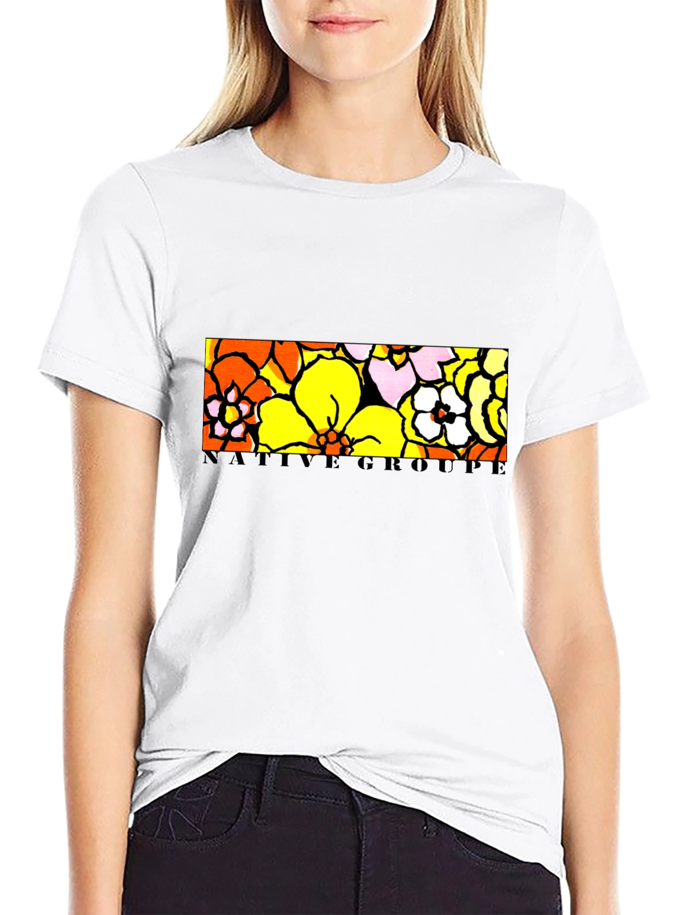 Native Groupe Floral Print Black T-Shirt
