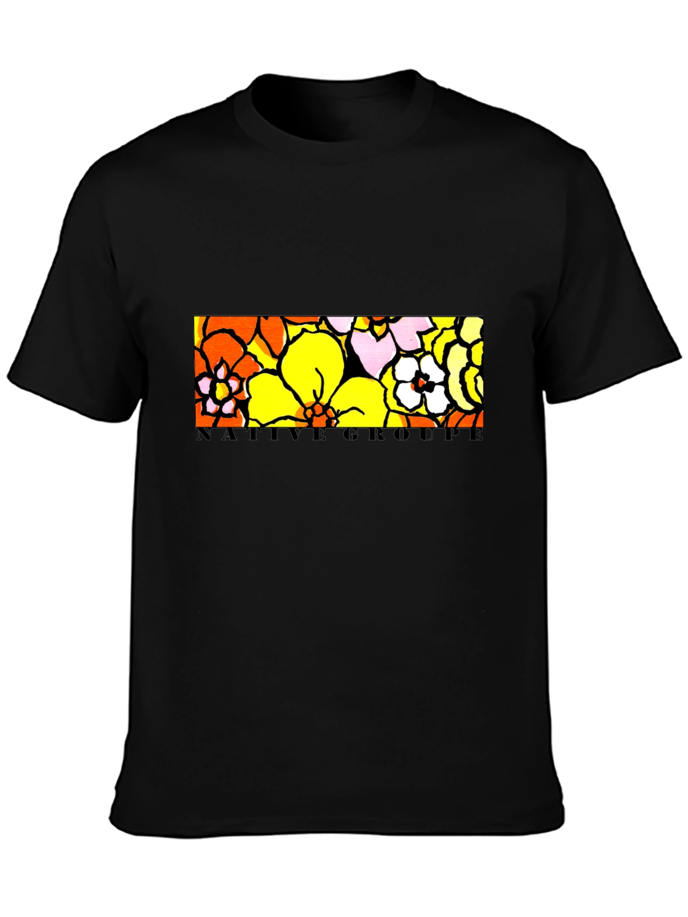 Native Groupe Floral Print Black T-Shirt